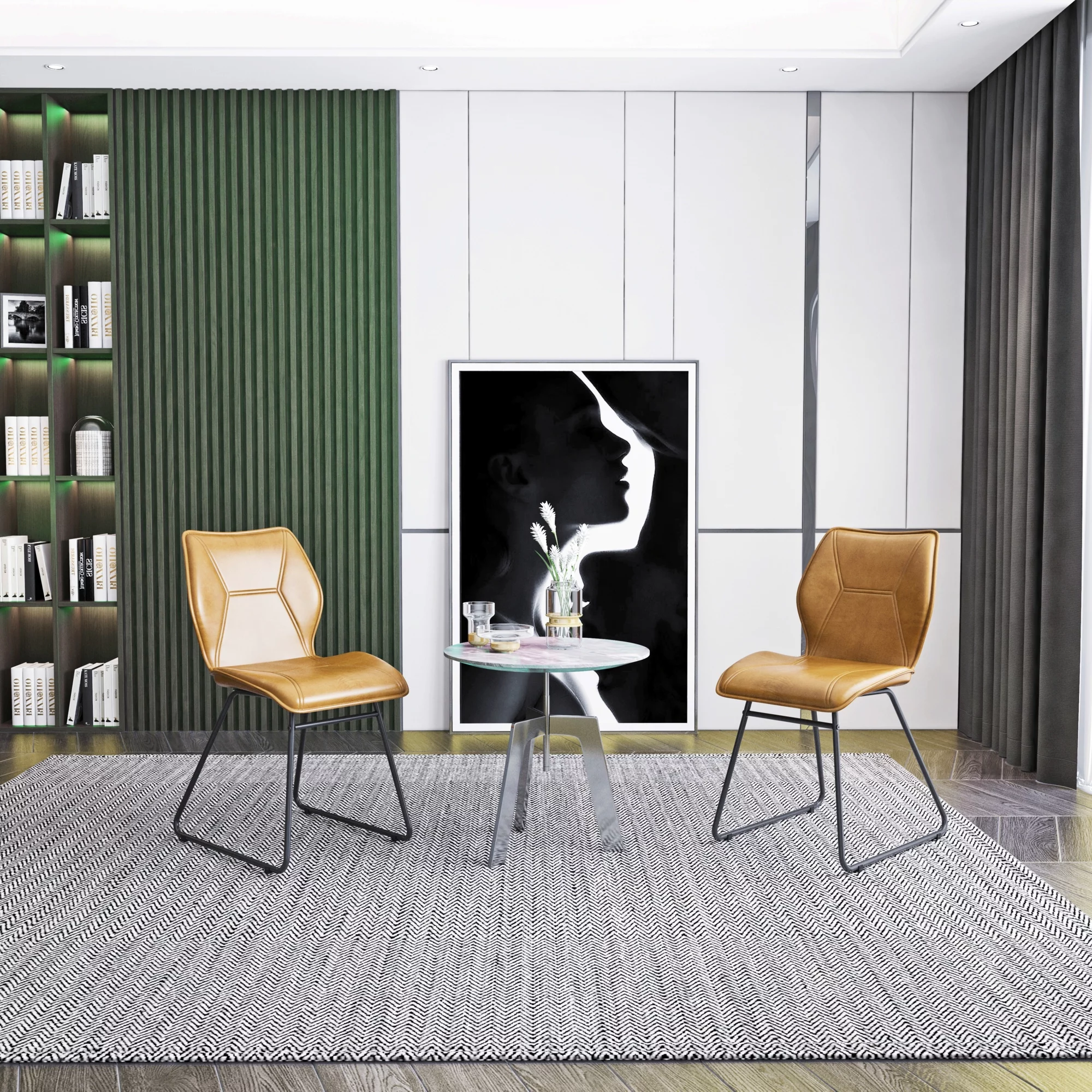 Smilegend Leather Dining Chair with High-Density Sponge, PU Chair, Set of 2, Iron Legs, Non-Slip Protectors, Comfortable Seating, Load-bearing Capacity 280lbs