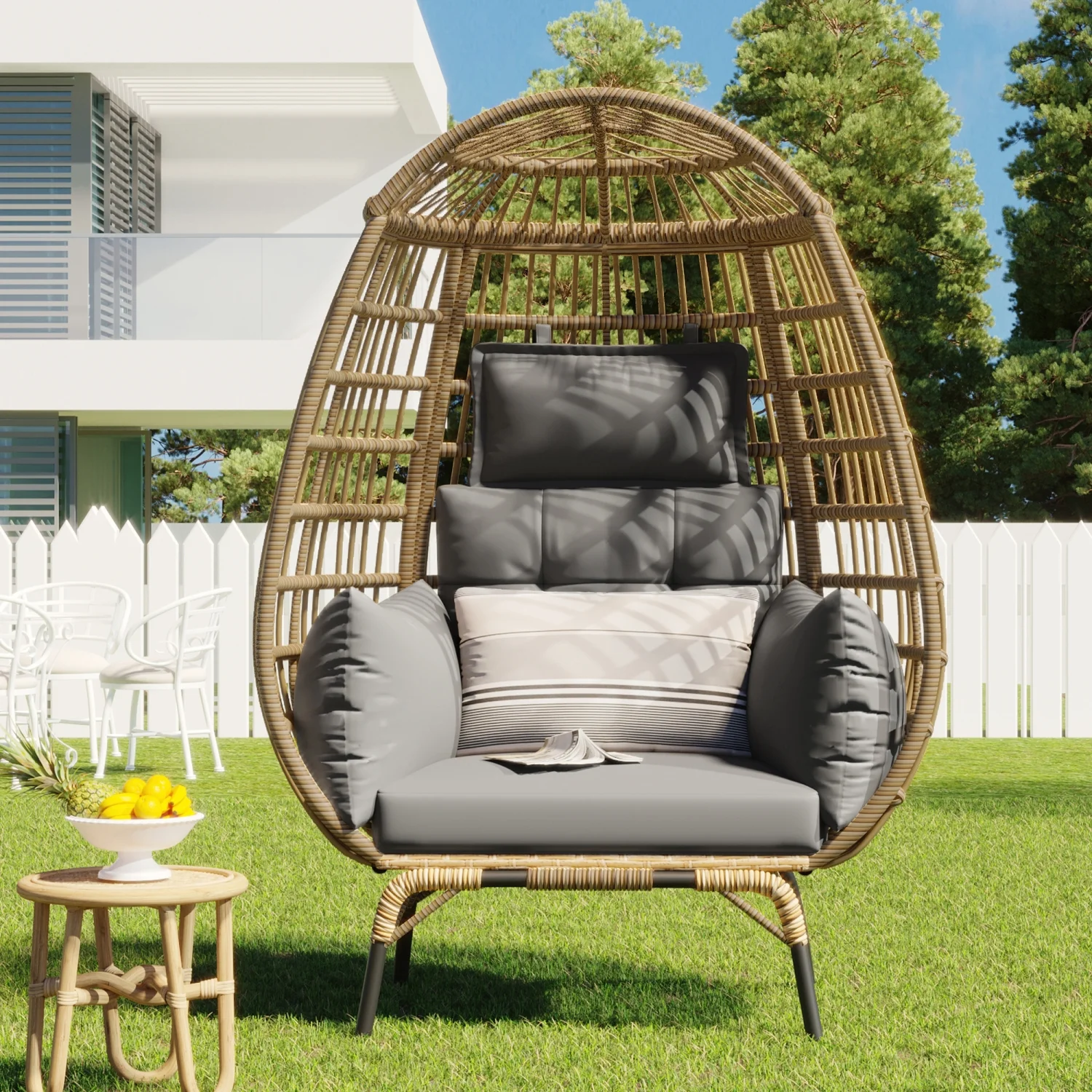 Comfortable and Stylish U_Style Egg-shaped Chair with Removable Cushion  Perfect for Courtyard  Garden  Balcony Relaxation.