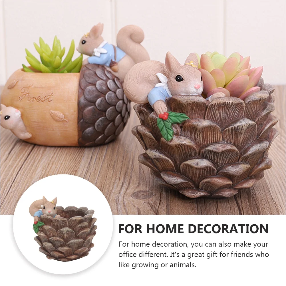 Guichaokj Squirrel Succulent Flower Pot Plant Pot Garden Resin Micro Landscape Flower Pot