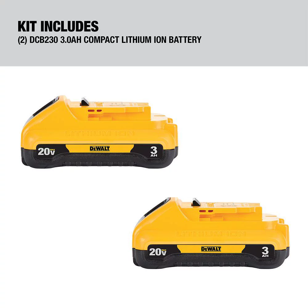 Dewalt DCB230-2 Lithium Ion 3.0 Ah Batteries, Pack of 2, 20 Volt Max