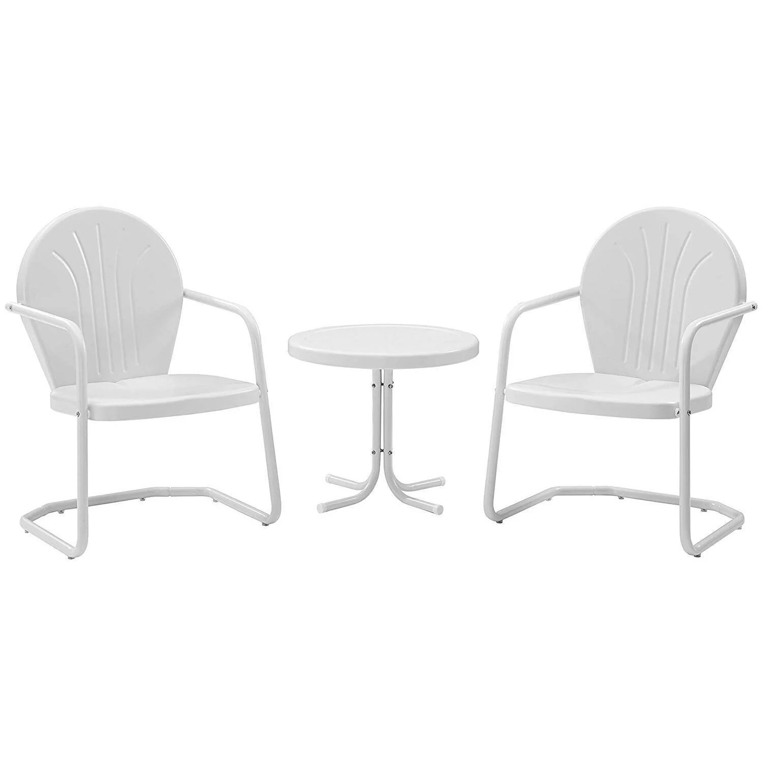 HomeStock Suburban Sophistication 3Pc Outdoor Metal Armchair Set White Gloss/White Satin - Side Table & 2 Chairs