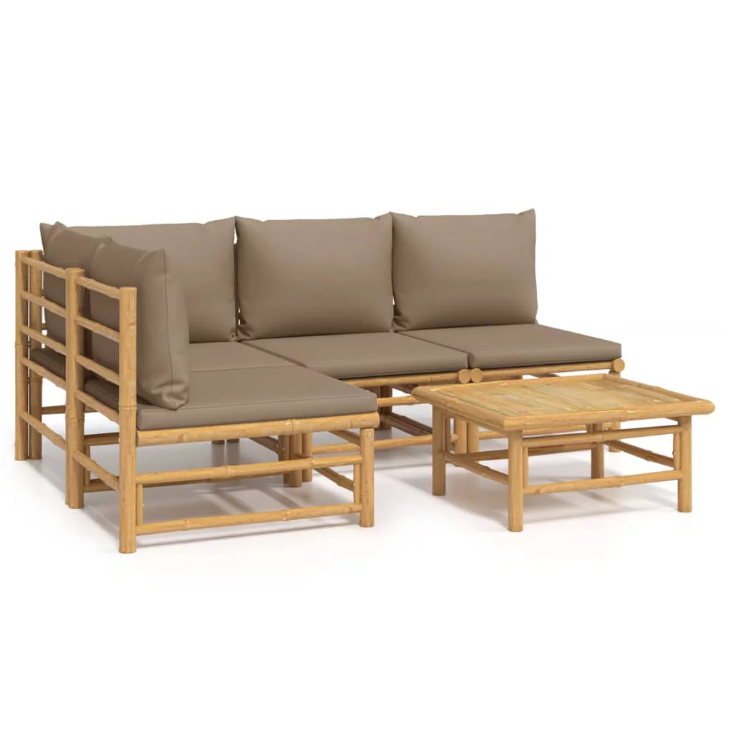 Dcenta 5 Piece Patio Set with Taupe Cushions Bamboo