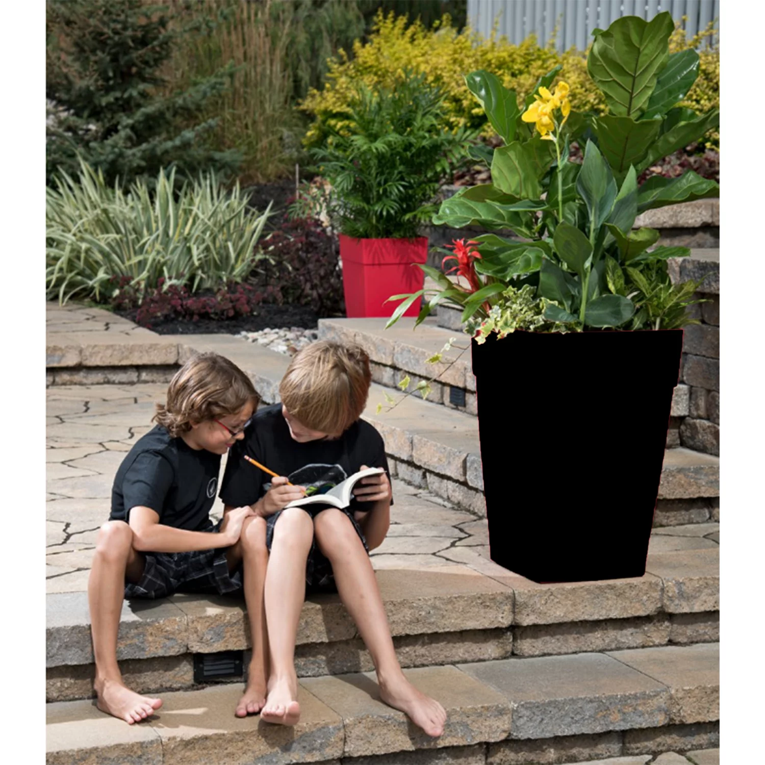 DCN Plastic Harmony Tall 12 x 12 x 18 Inch Flower Pot Planter, Black