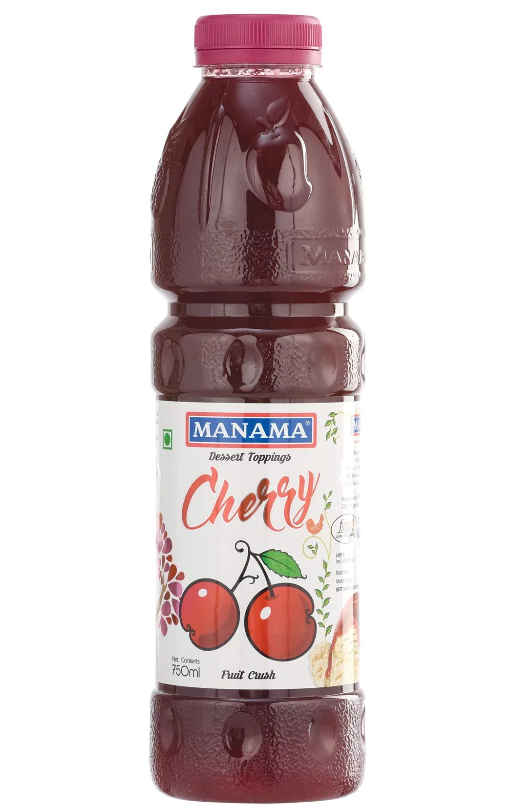 Manama Cherry Fruit Crush Dessert Topping for Ice Creams and Shakes, 750ML
