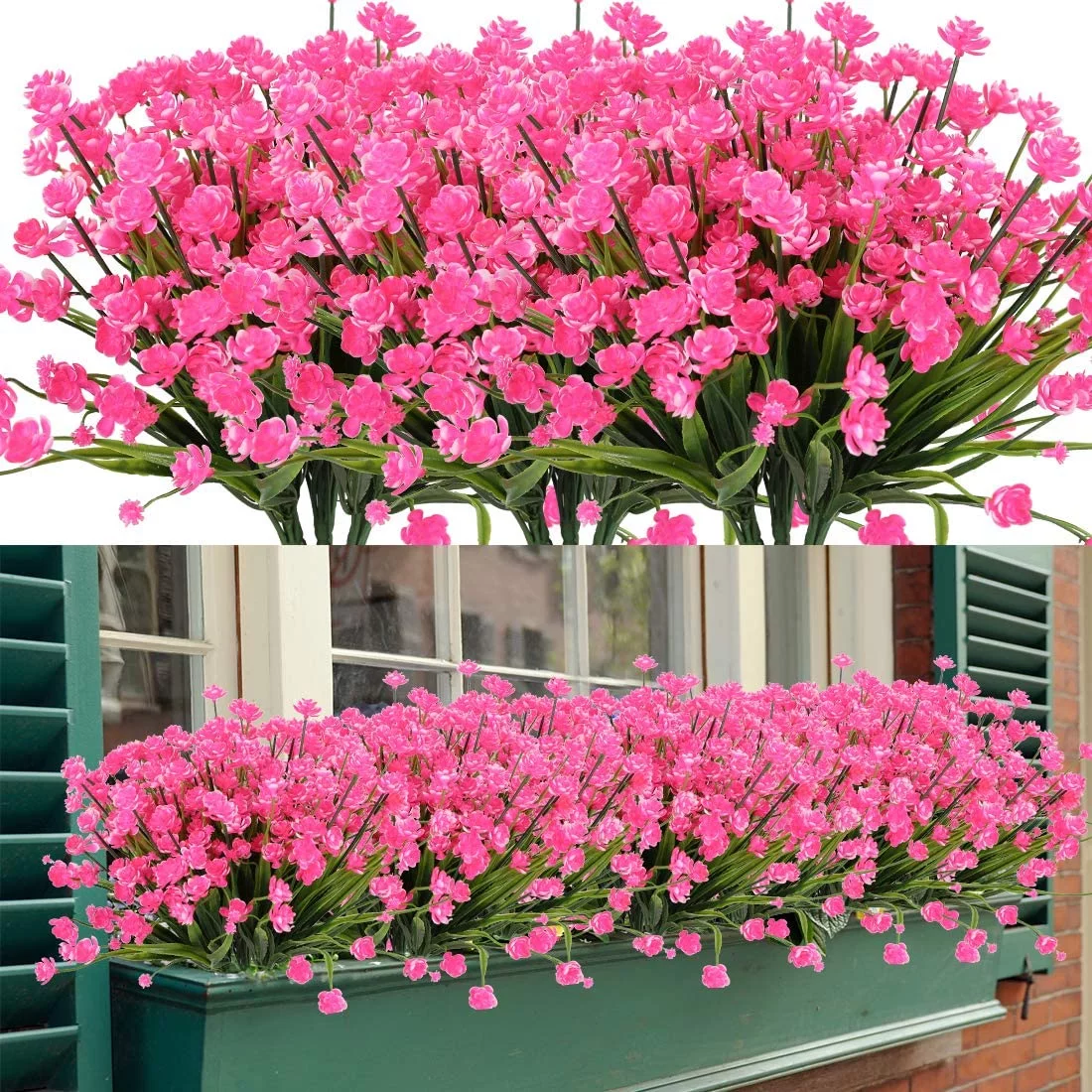 6 Bundles Artificial Flowers for Outdoors, Fake Flowers for Spring Summer Decoration UV Resistant Faux Plastic Plants Garden Porch Window Box Decor(Rose)