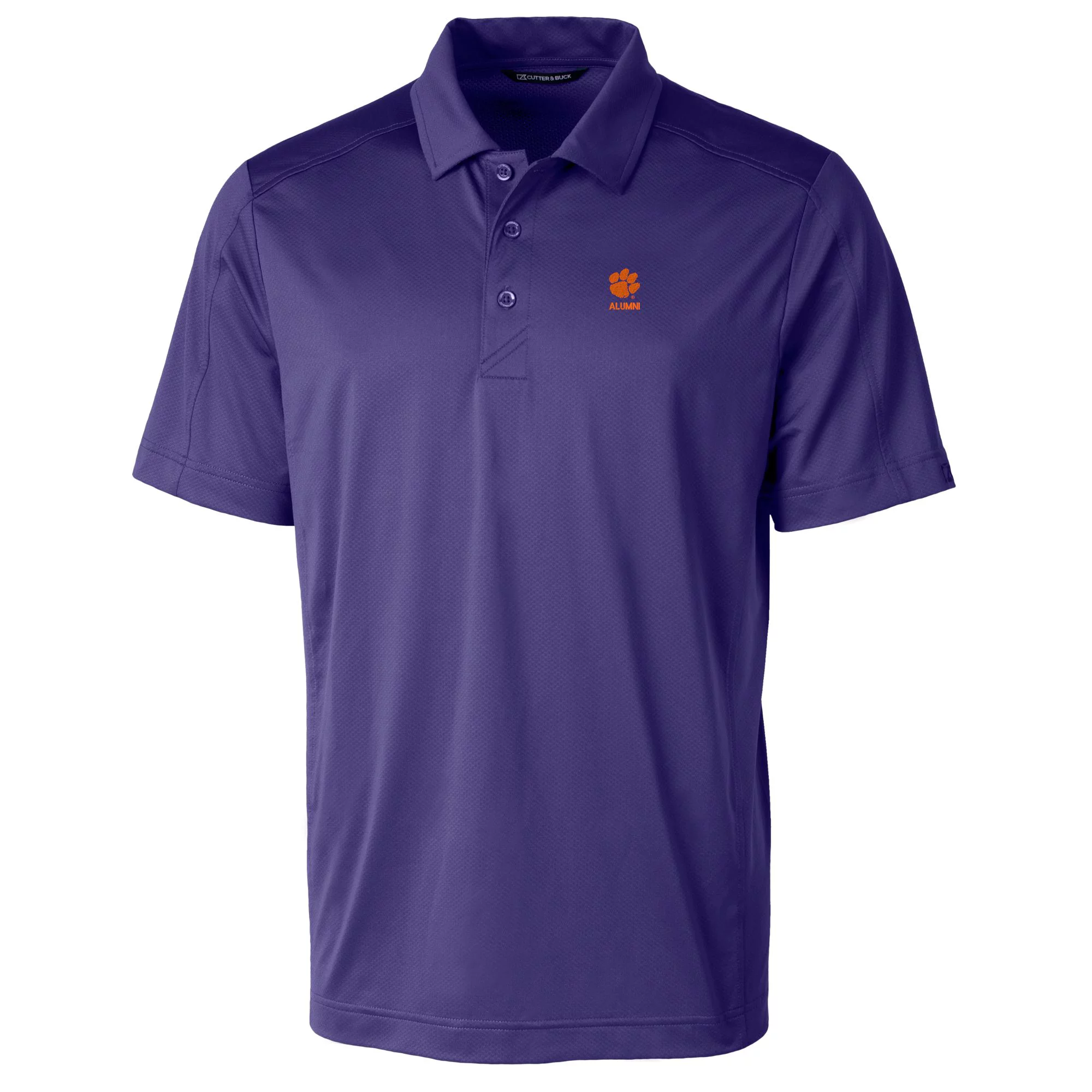 Men's Cutter & Buck  Purple Clemson Tigers Alumni Logo Prospect Textured Stretch Polo
