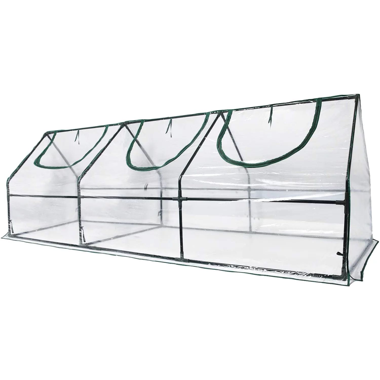 Aoodor 9 ft. x 3 ft. x 3 ft. Mini Greenhouse with 3 Zipper Doors, Water Resistant UV Protected for Flowers, vegetables and herbs - Transparent