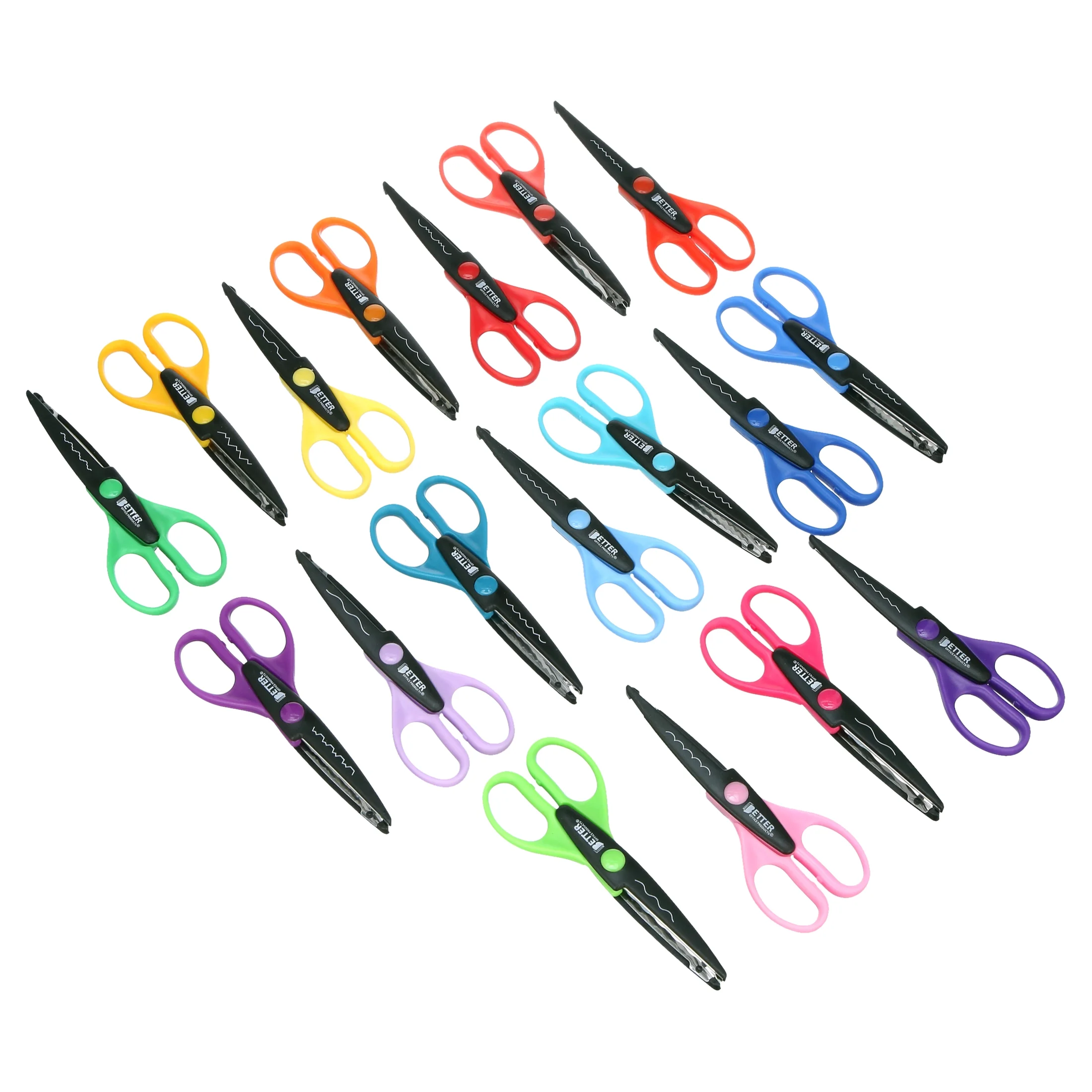 18 Piece Decorative Edge Craft Scissors, by Better Office Products, 18 Colors and Edge Designs, 6 Inch Length, 2.5 Inch Blades, Assorted 18 Count Edger Scissors