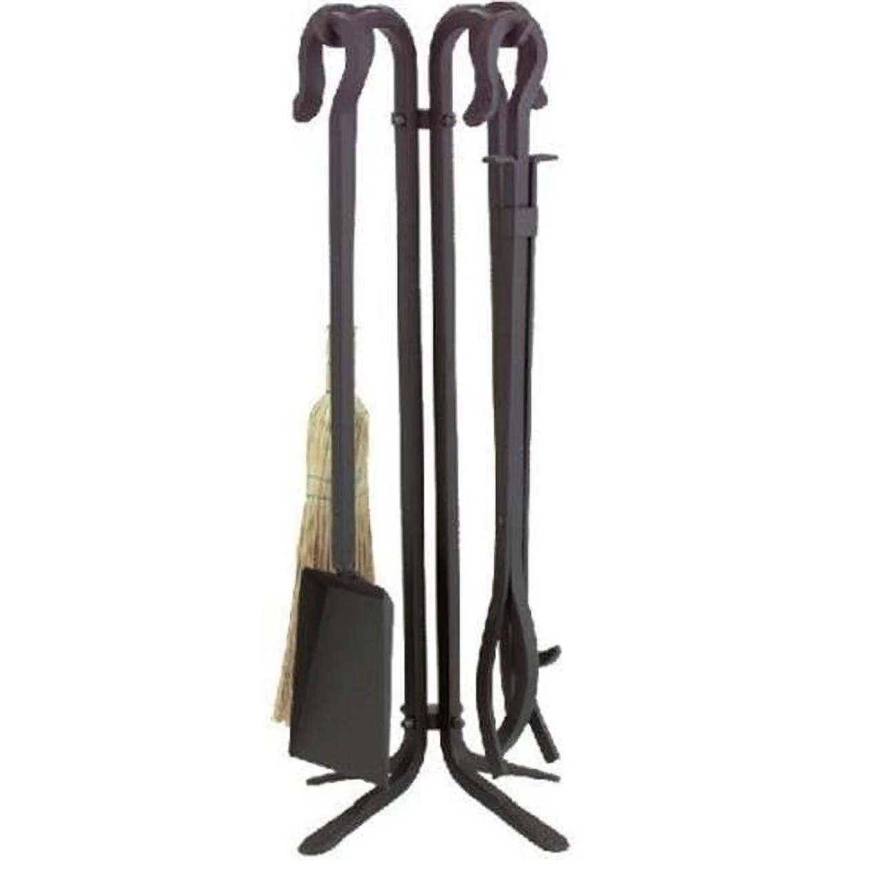 Wrought Iron Fireplace Tool Set - Corn Broom, Black - 5 Piece