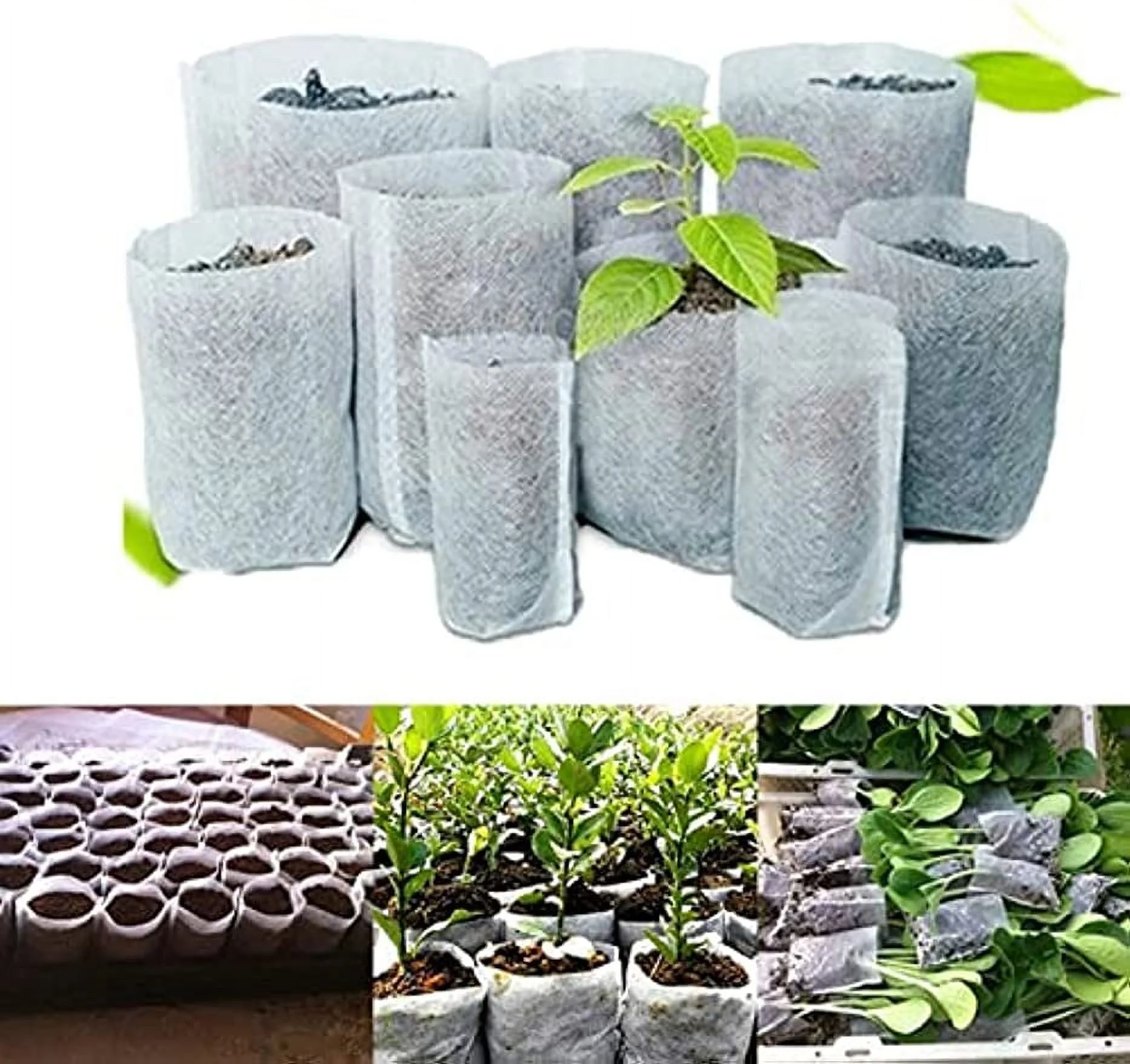 Seedling Plant Grow Bags, Biodegradable Non-Woven Nursery Fabric Seeding Starting Fiber Soil Transplant Pouches, Home Garden Supply - 12 x15 cm (Pack of 40 Pcs)