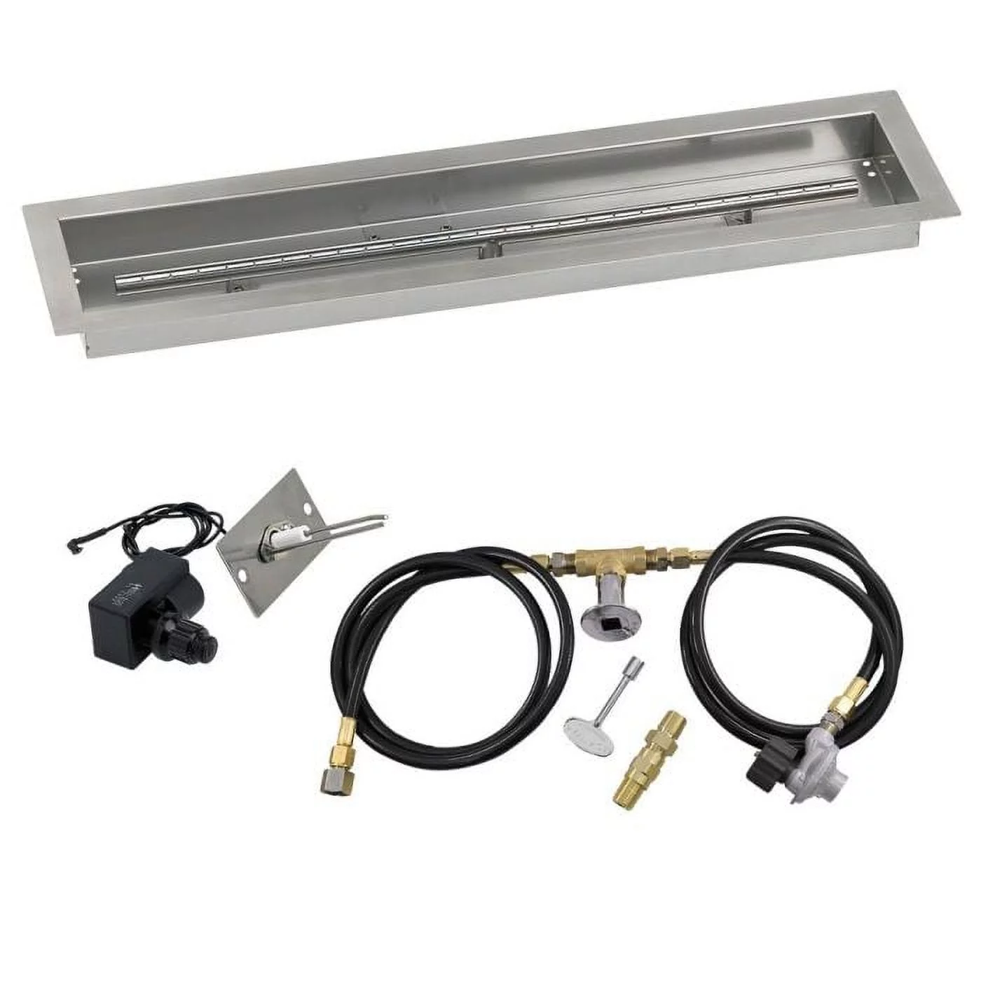 American Fireglass  48 x 6 in. Linear Drop-In Pan with Match Light Kit - Stainless Steel - Propane
