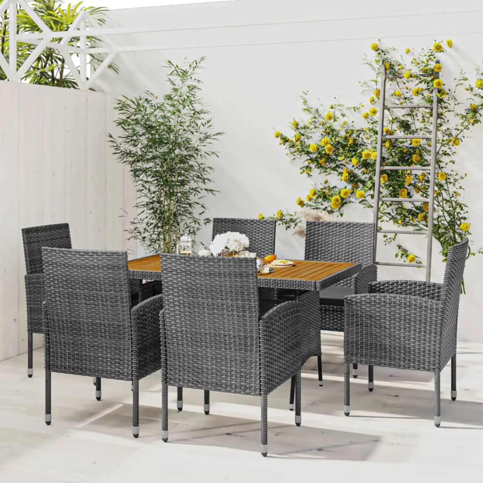 Irfora 7 Piece Patio Dining Set Poly Rattan Gray