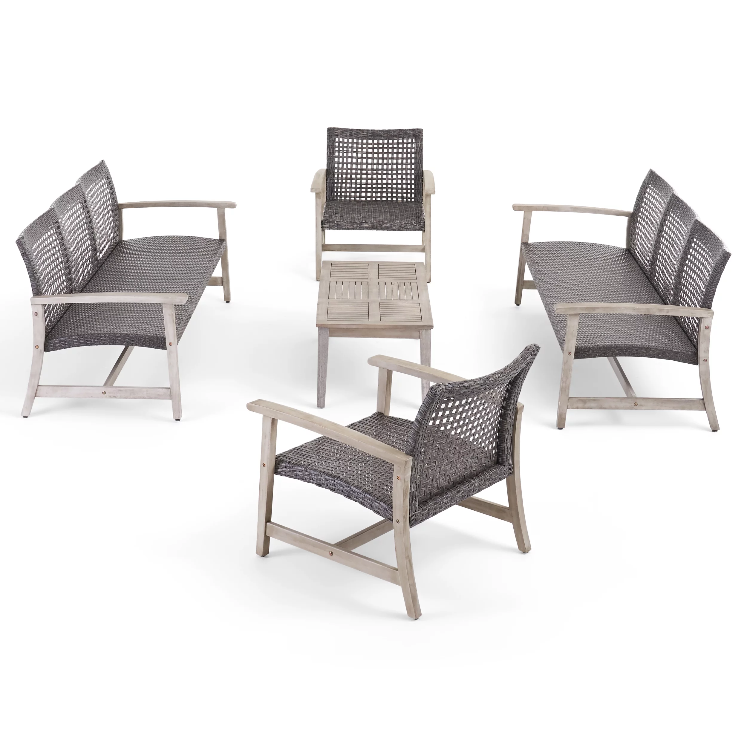 Noble House Hampton Outdoor 5 Piece  Wicker Sofa Chat Set  Black