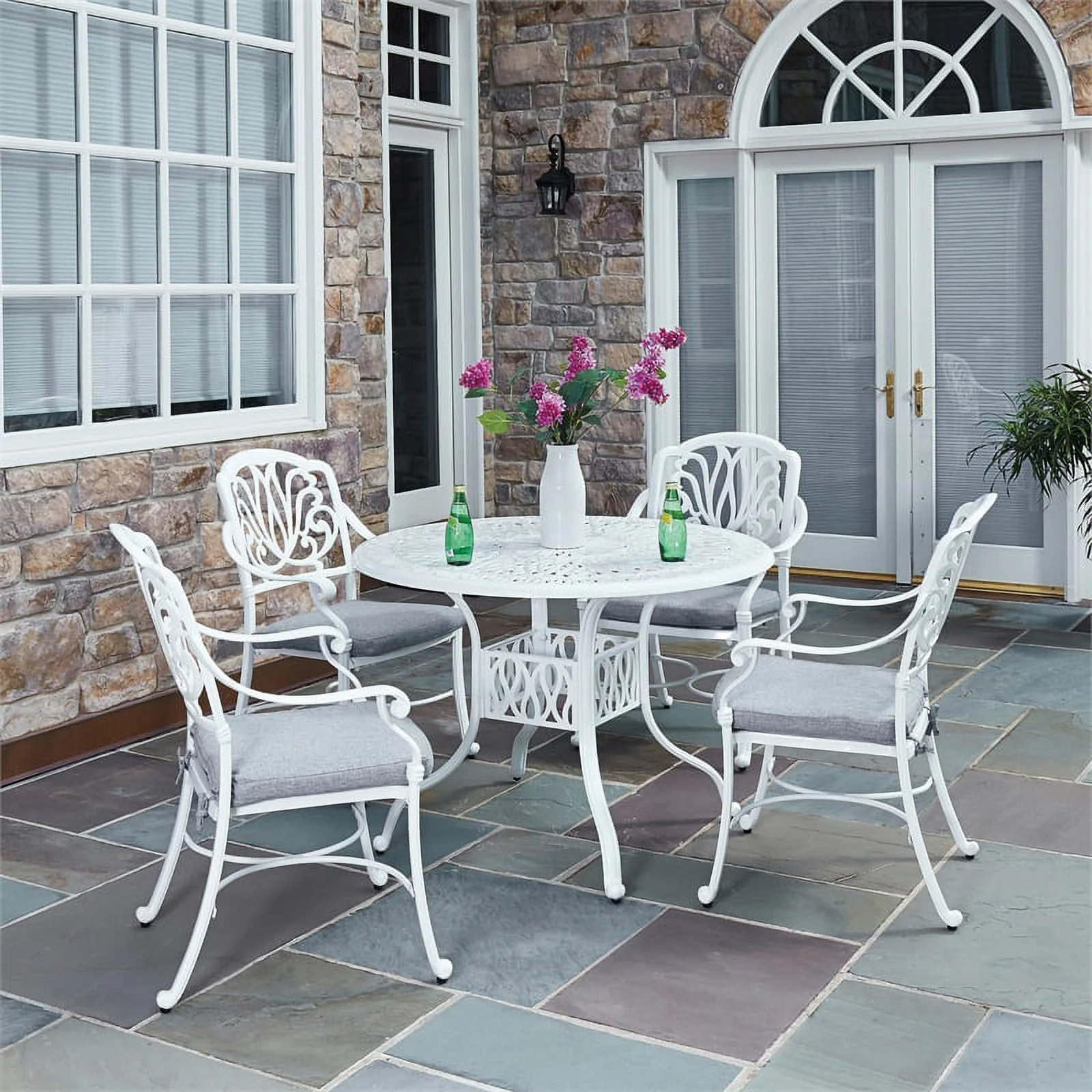 Pemberly Row Coastal White Aluminum 5 Piece Outdoor Dining Set