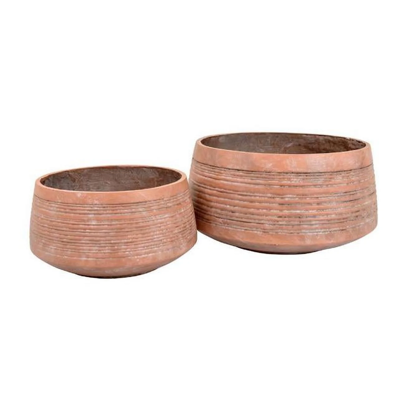 Benjara BM310126 17 in. Clean Lines Large Pot Shaped Metal Planter, Clay - Set of 2