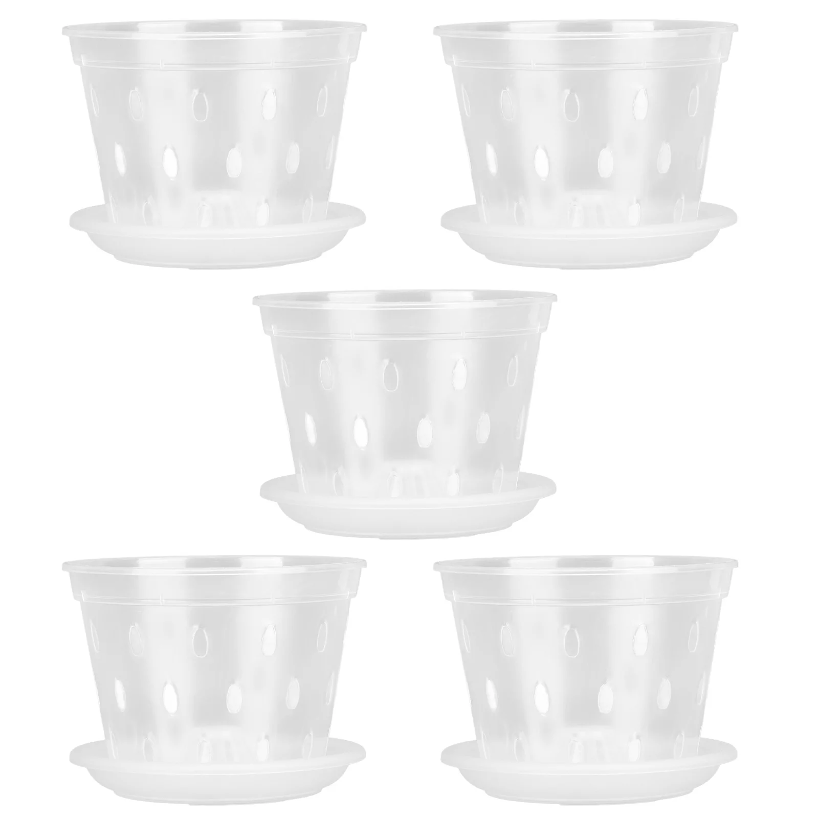 Ouitble 5Pcs Orchid Flower Pot, Breathable Clear Orchid Planting Pot Planter Container with Slotted Holes Saucers for Garden Desktop Decor