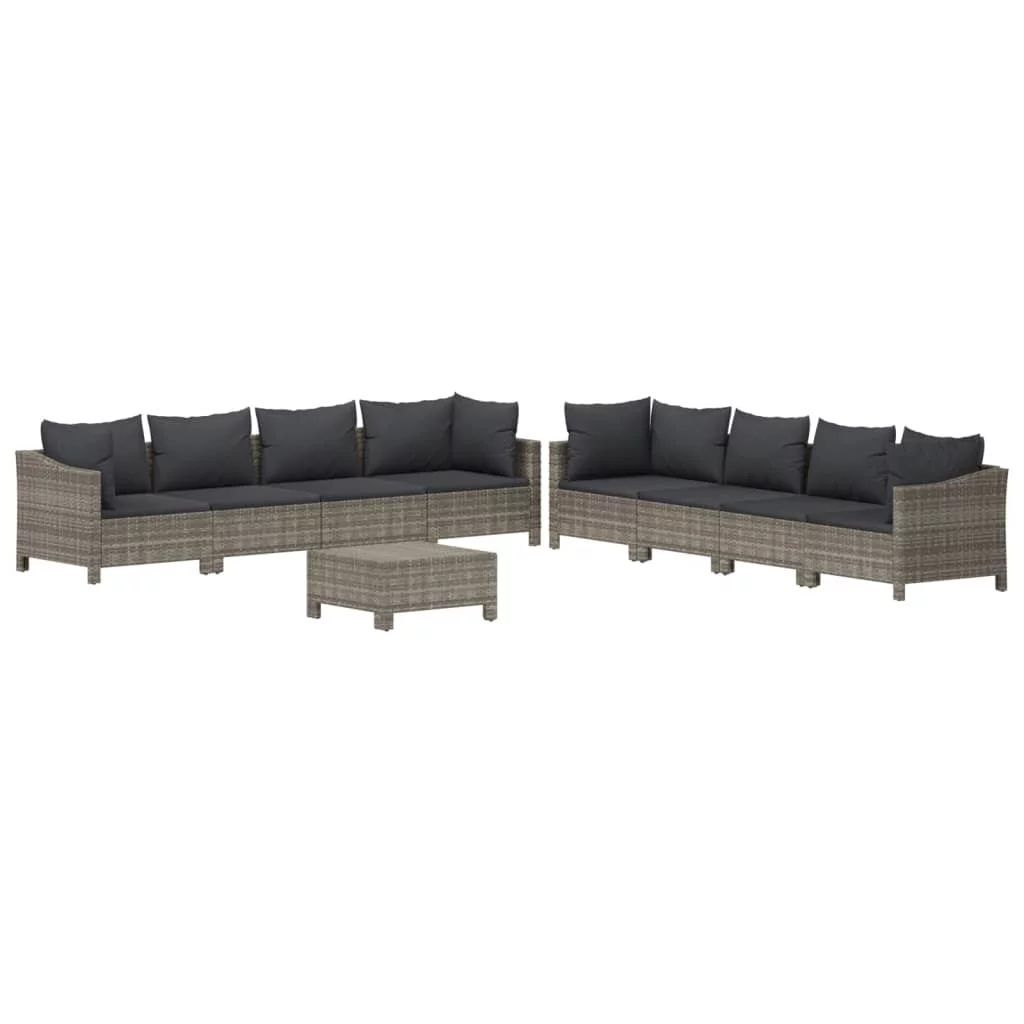 Tomshoo 9 Piece Patio Set with Cushions Gray Poly Rattan