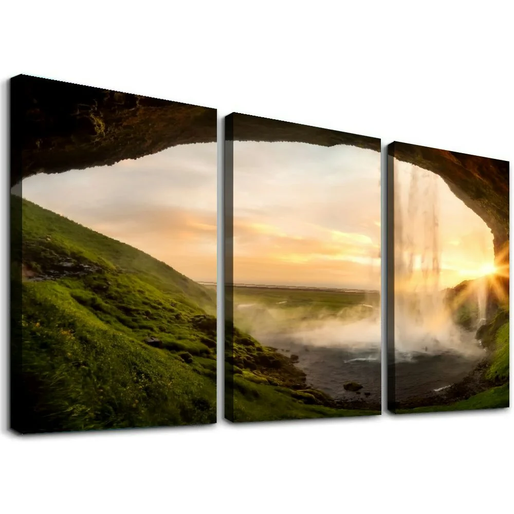 Jiayy Waterfall Wall Art Decor Canvas Print Picture Artwork for Bedroom Kitchen Office Home Wall Decor Framed Ready to Hang for Bedroom Living Room Home Decor 12x16x3pcs