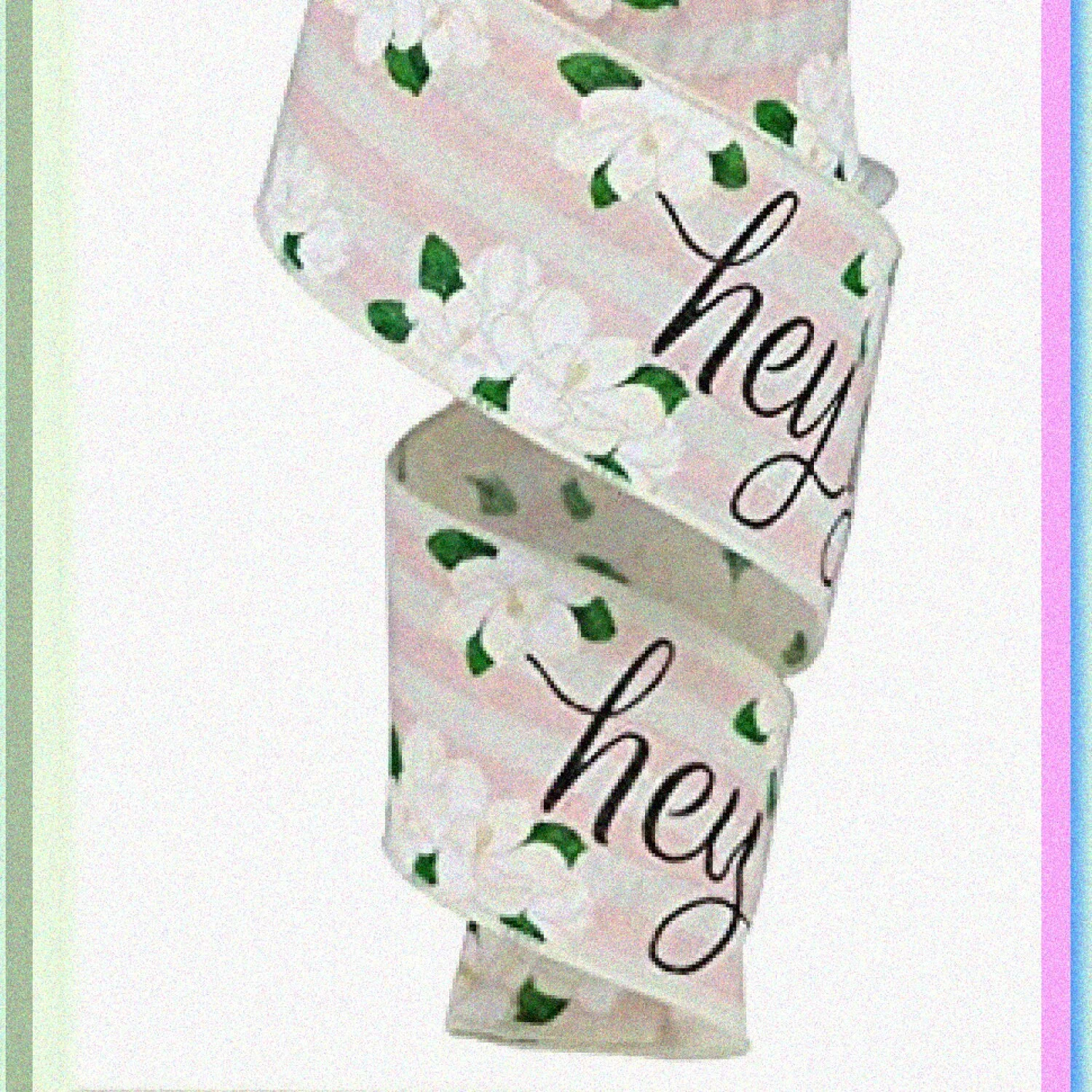 Southern Charm Magnolia Cotton Ribbon - 10 Yards, Off White & Pink, 2.5 Inch