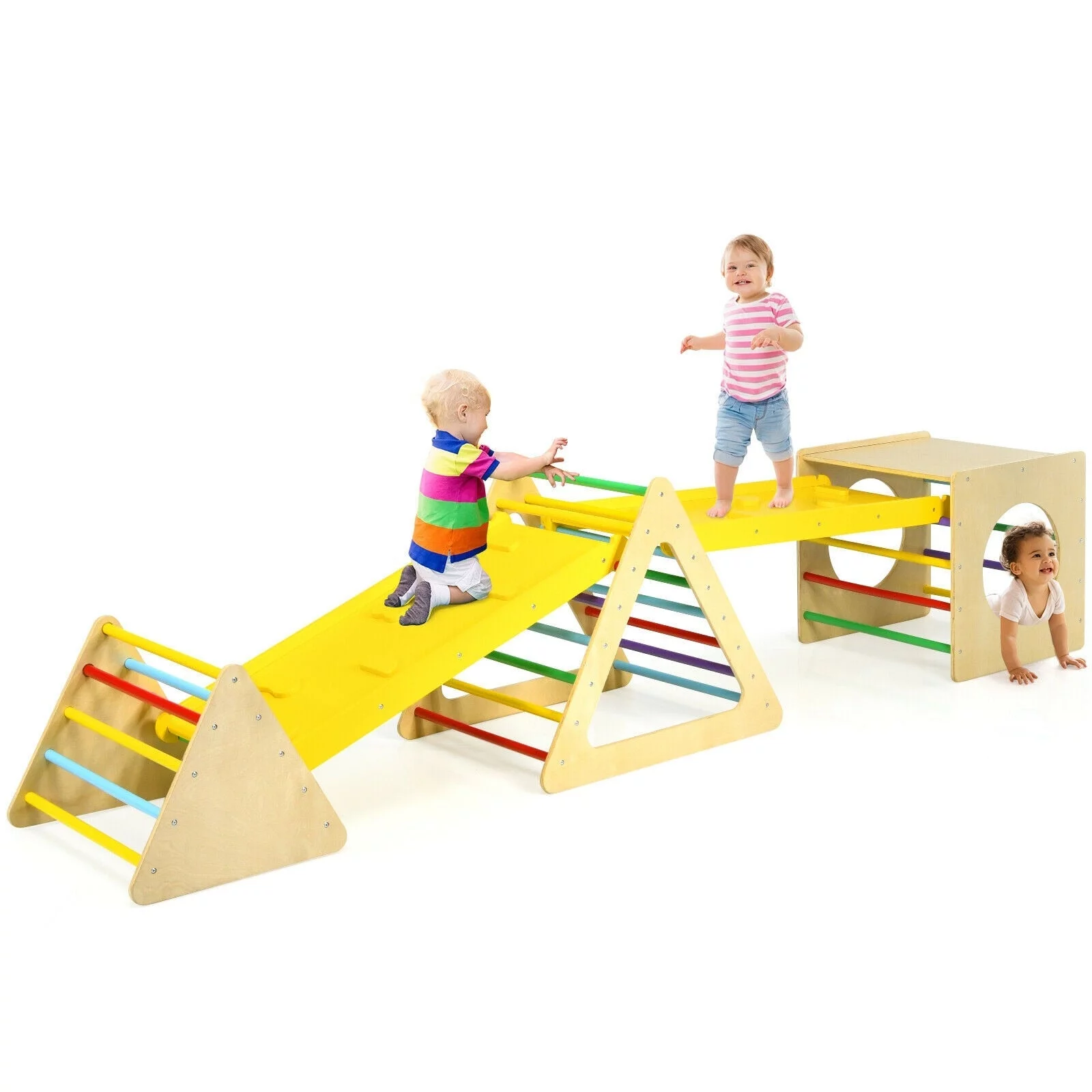 5 in 1 Toddler Playing Set Kids Climbing Triangle & Cube Play Equipment