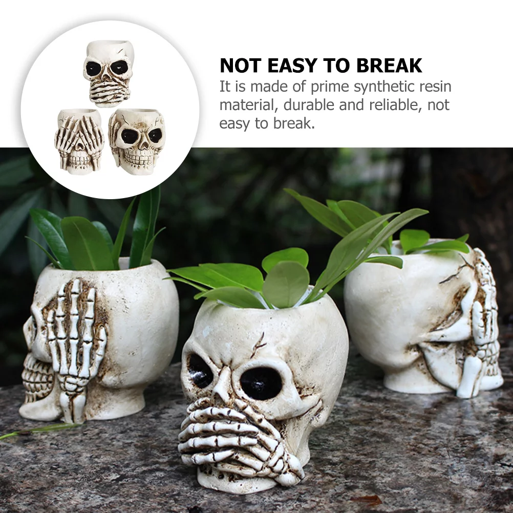 Guichaokj 3Pcs Skull Shape Flower Pots Flower Holders Planter Resin Planers Home Supplies