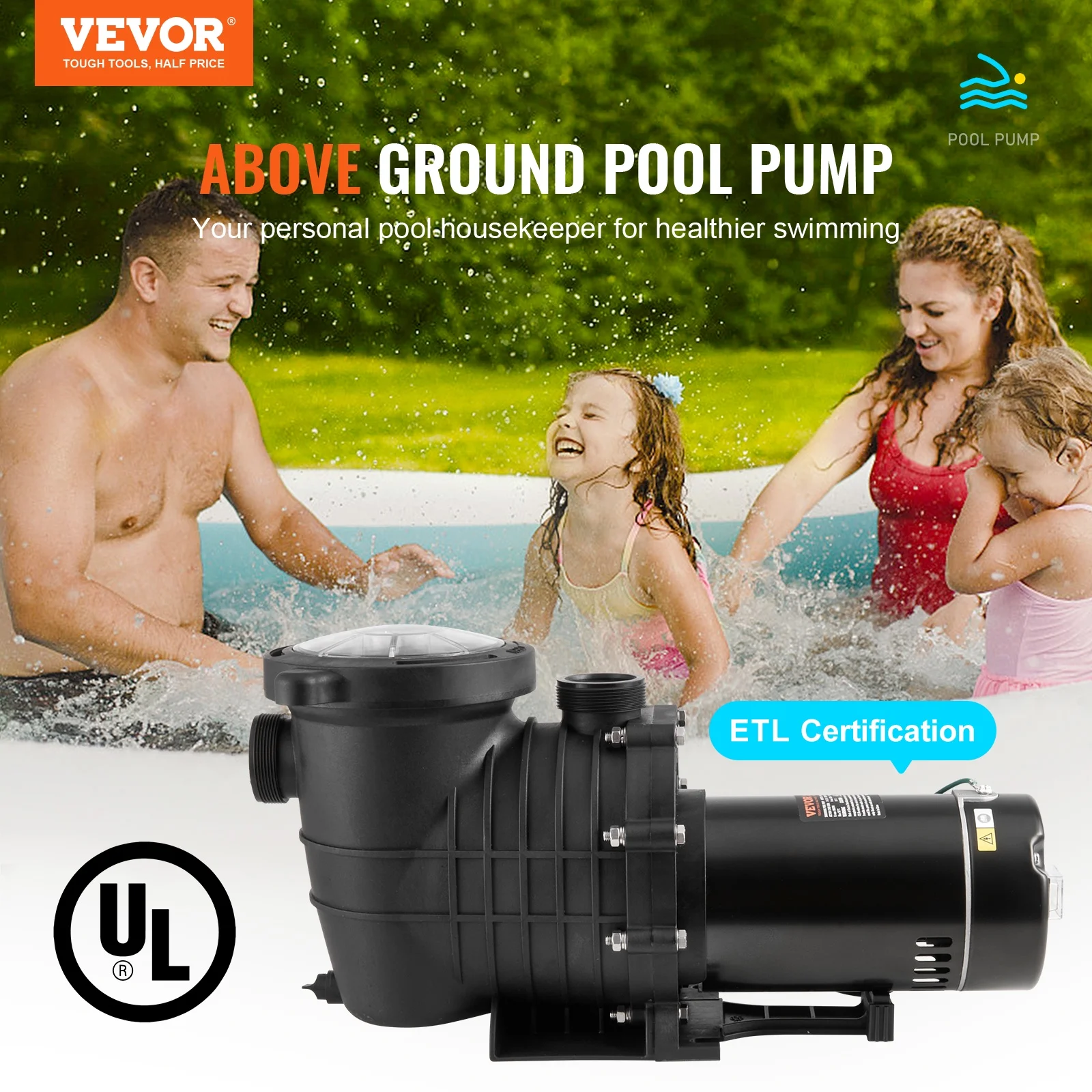 SKYSHALO 2 HP Above Ground Pool Pump Single Speed 110 GPM 110V/240V UL