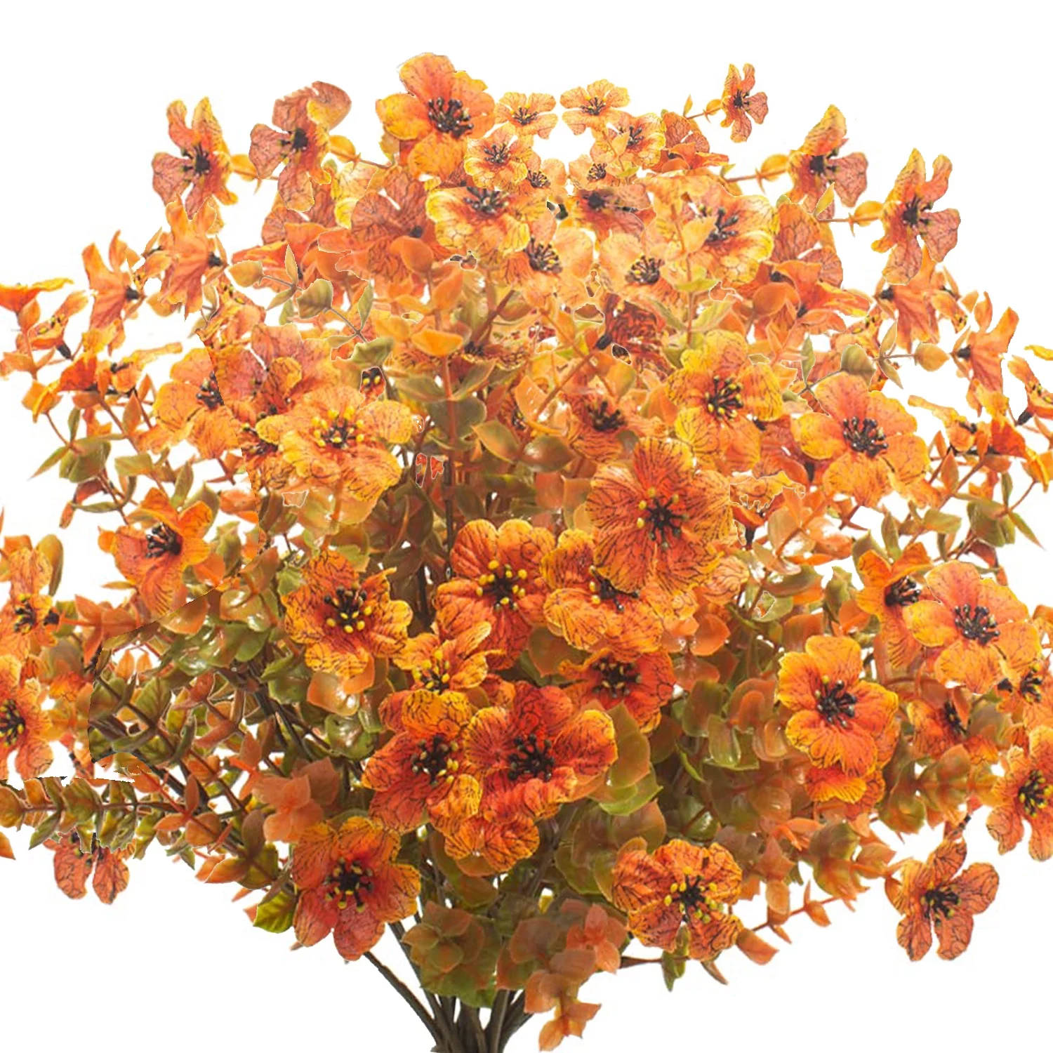 20 Bundles Artificial Fall Flowers Outdoor Autumn Fake Flowers UV Resistant Faux Plastic Greenery Shrub Plant for Wedding Home Garden Window Box Fireplace Thanksgiving Christmas Decor (Fall Orange)