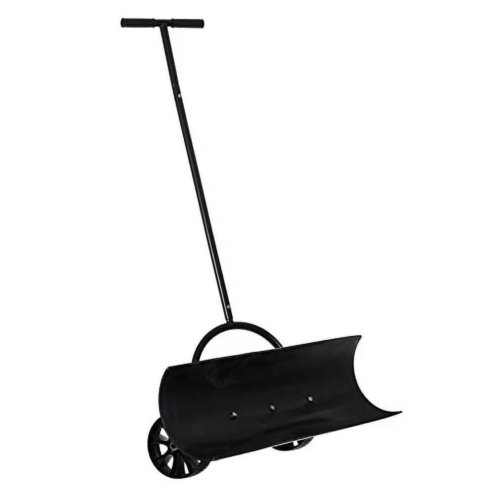 Gardenised Black Heavy Duty Snow Shovel Rolling Pusher Remover with Wheels and Wide Blades, (QI004186)