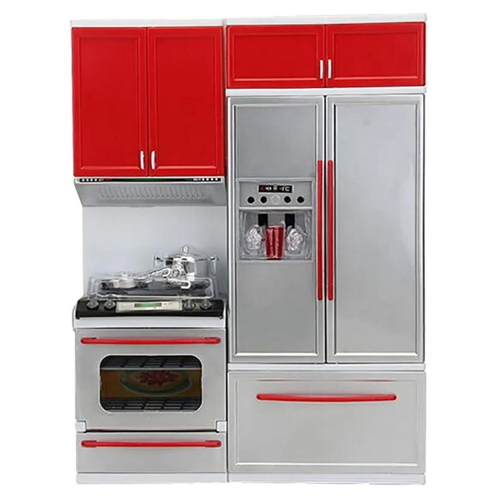 YHAIOGS New Red Mini Kitchen Pretend Play Cooking Set Cabinet STOve Girls TOy Gift