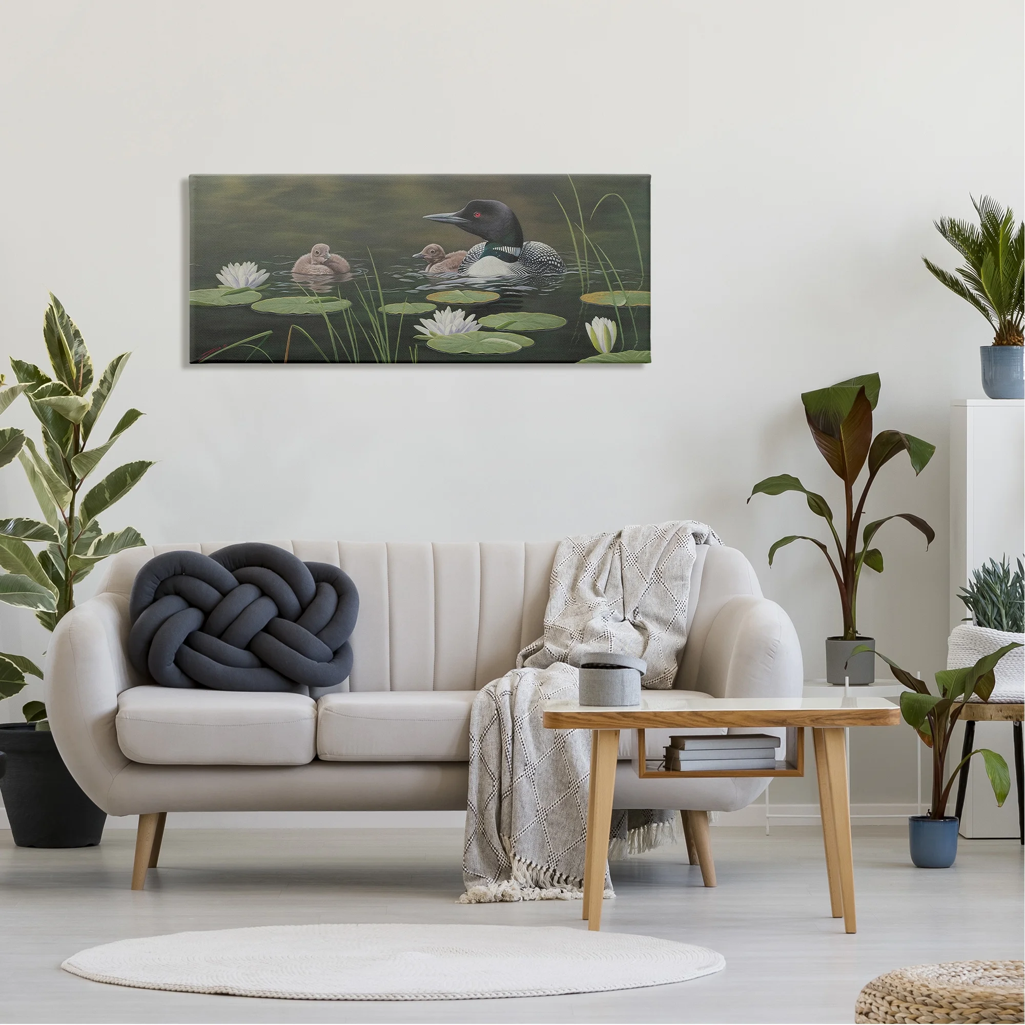 Stupell Industries Duck Family in Pond Animals & Insects Painting Gallery Wrapped Canvas Print Wall Art, 48 x 20