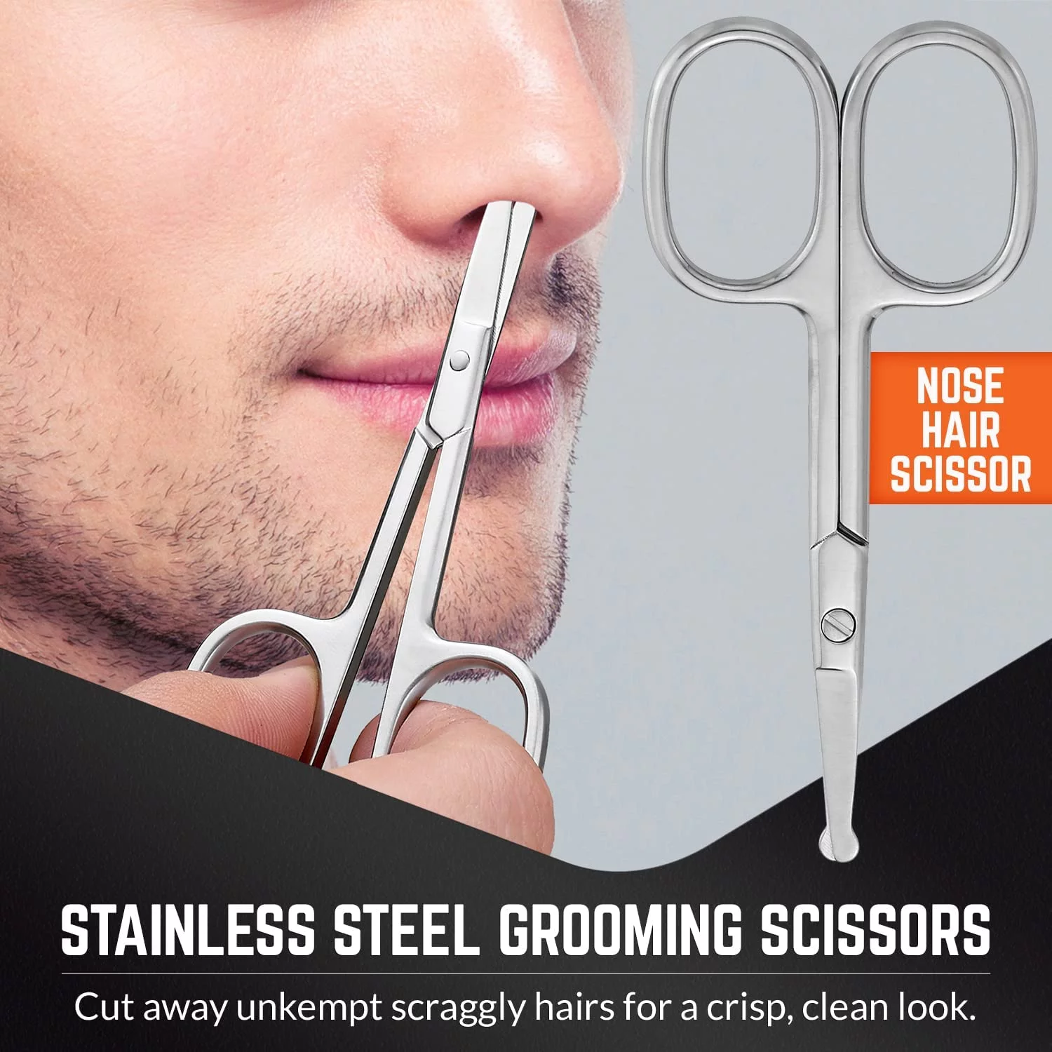 MEDca Stainless Steel Grooming Scissors for Unisex - Eyebrow Scissor, Nose & Ear Hair Trimmers, Beard & Mustache Trimming Set