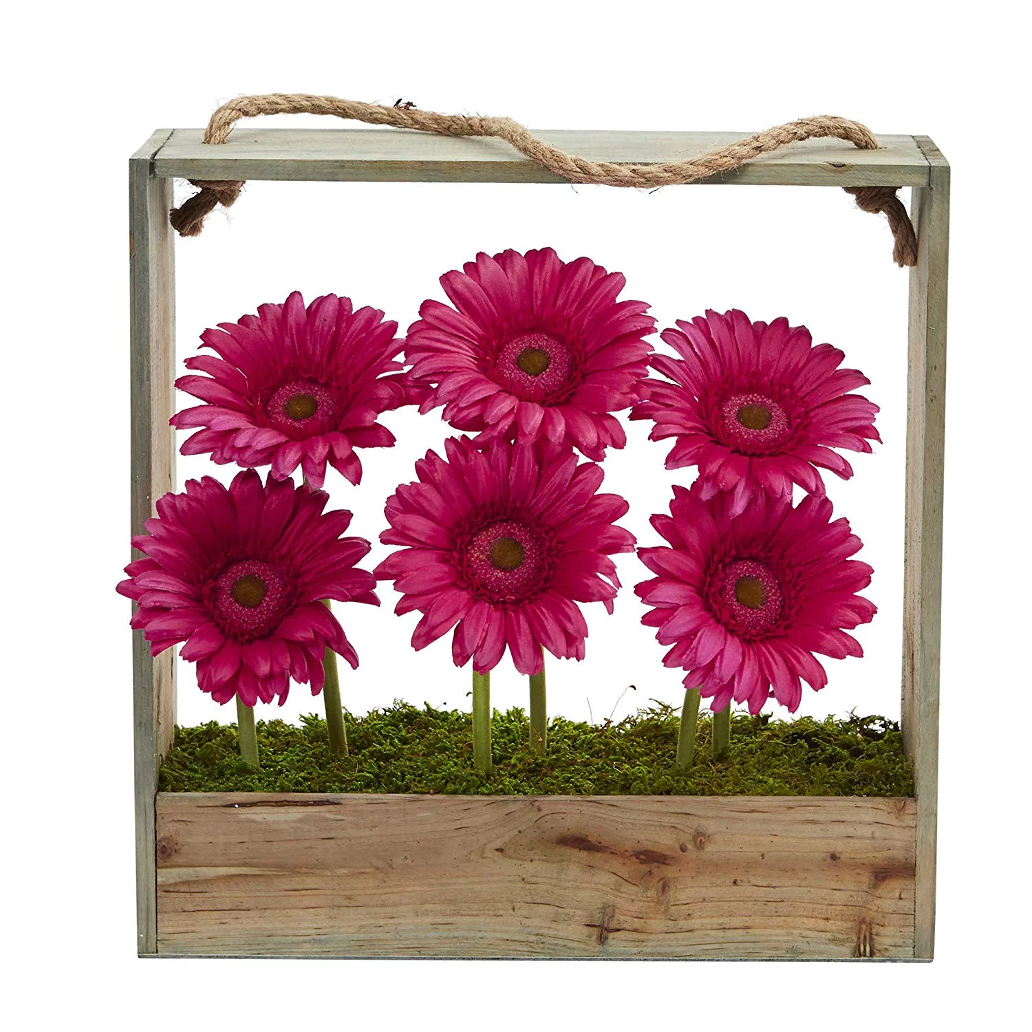 Nearly Natural Gerber Daisy Garden Artificial Arrangement in Hanging Wood Frame