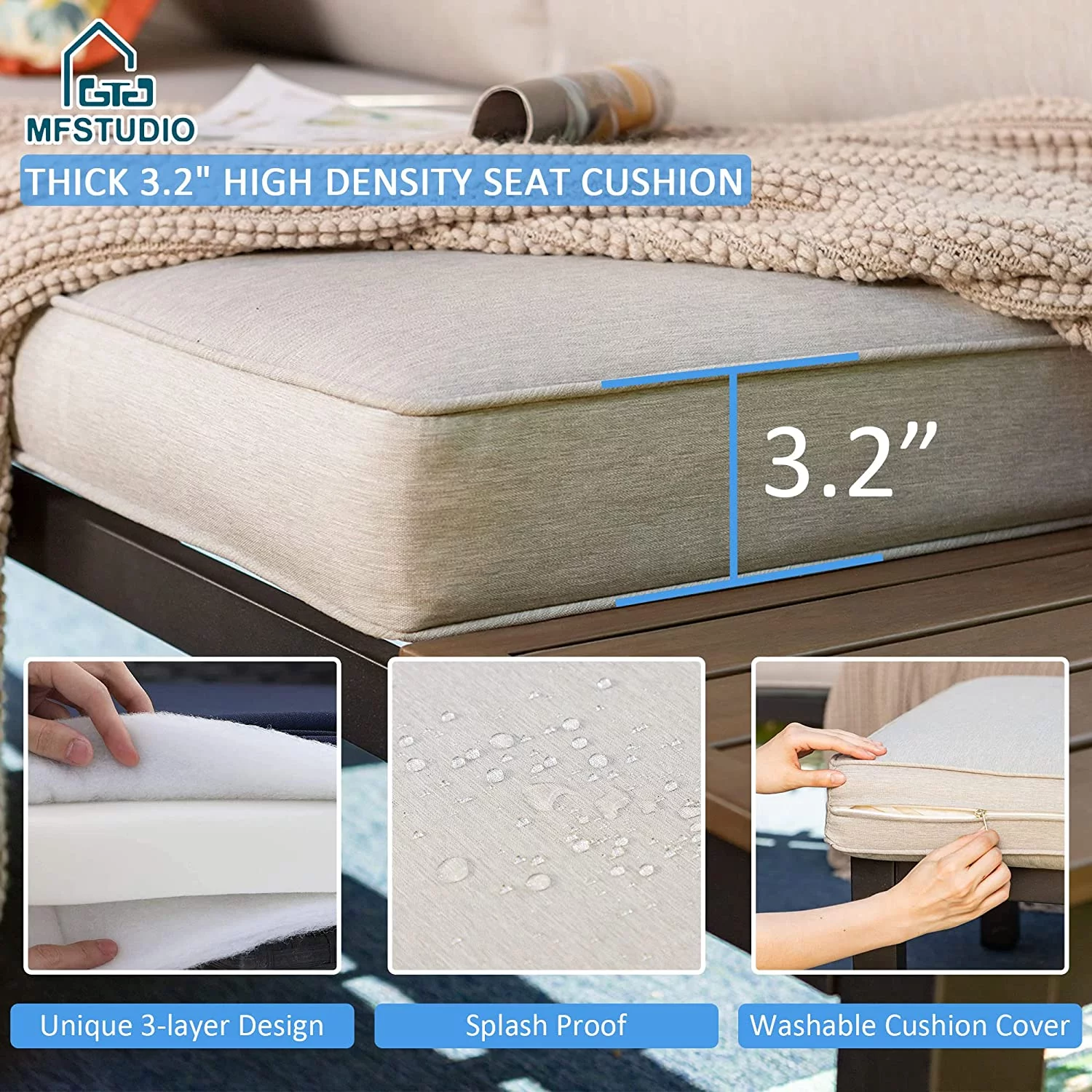 6 Pieces Patio Furniture Set Outdoor Metal Frame Sectional Sofa Conversation Set with Coffee Table&Removable Cushion for Backyard Garden Poolside