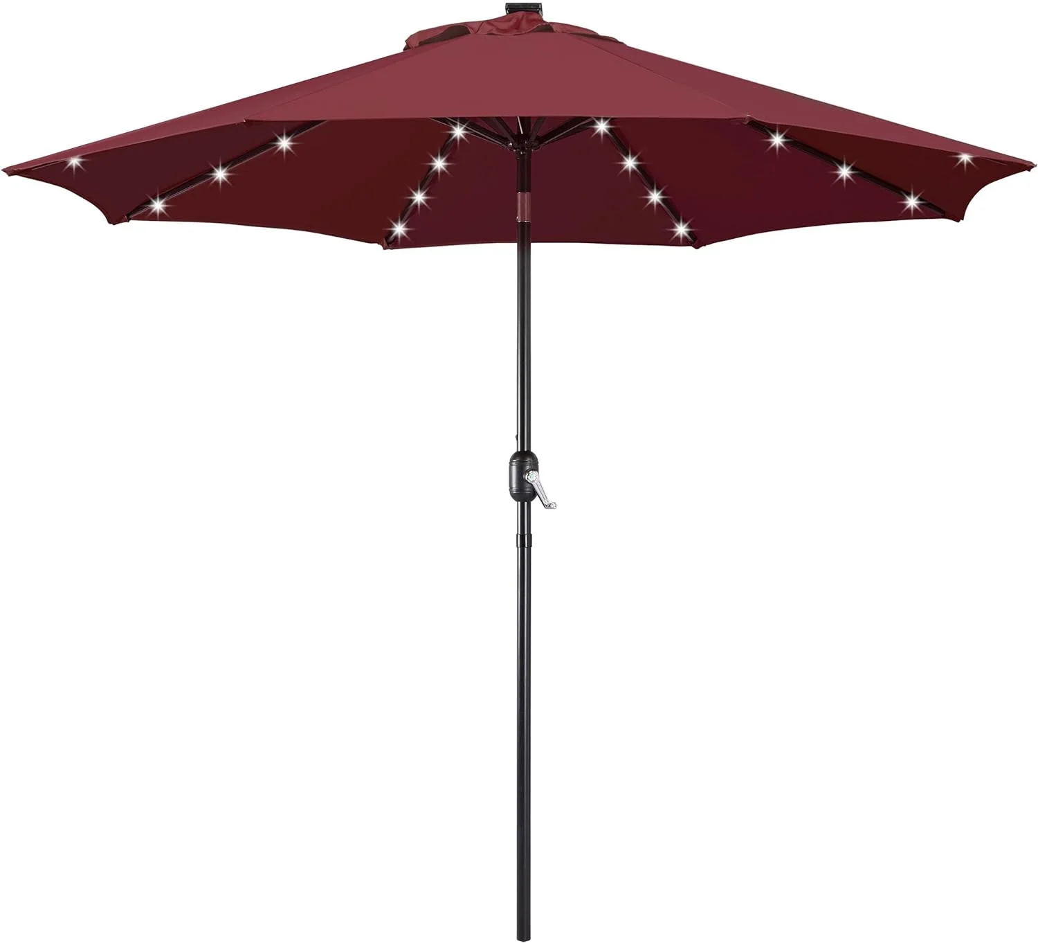 9FT Solar Powered Patio Umbrella - UV Protection Market Table Umbrella w/ 32 LED Lights & Push Button Tilt & Crank Lift System for Garden/Lawn/Deck/Backyard/Pool, Burgundy
