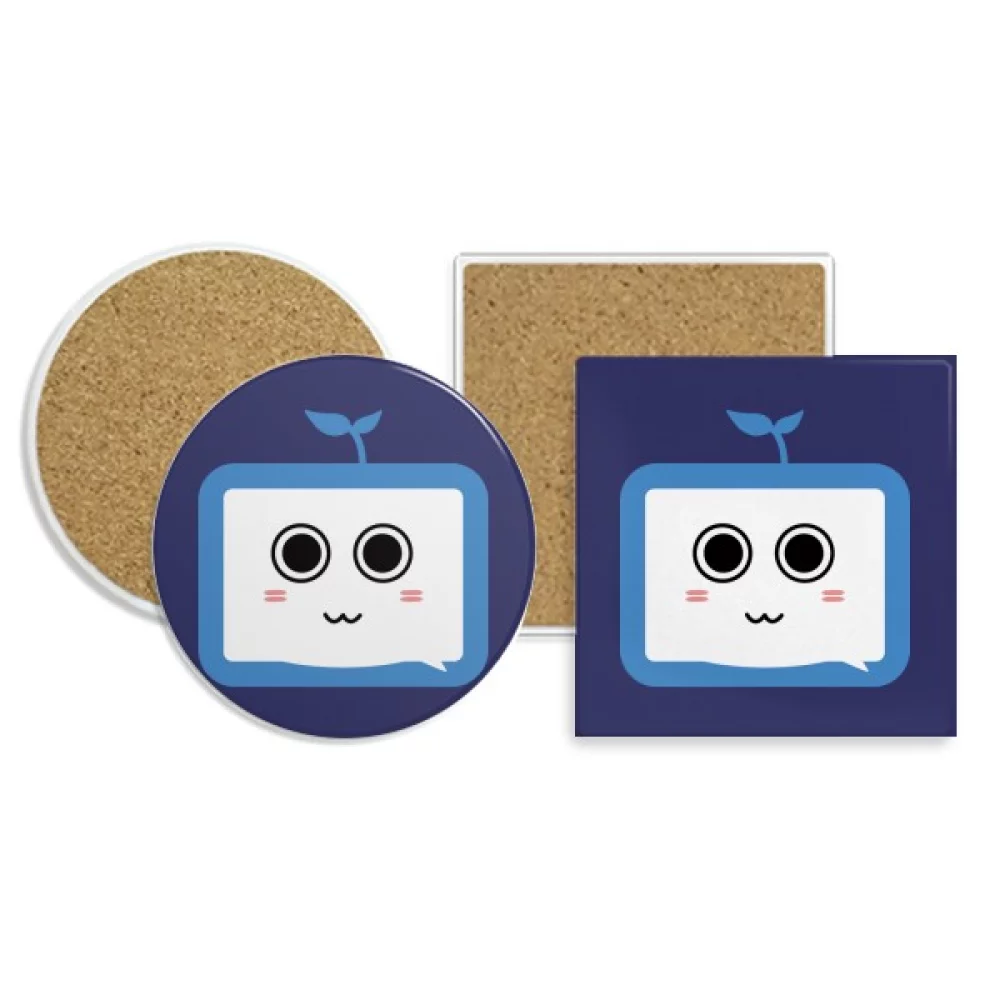 Saplings Cute Small TV Happy Original Coaster Cup Mug Holder Absorbent Stone Cork Base Set