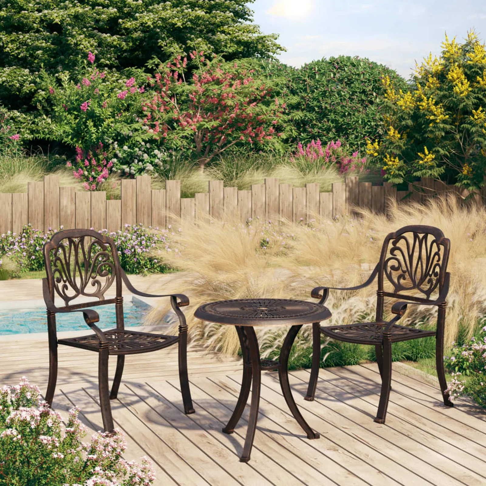 Carevas 3 Piece Bistro Set Cast Aluminum Bronze