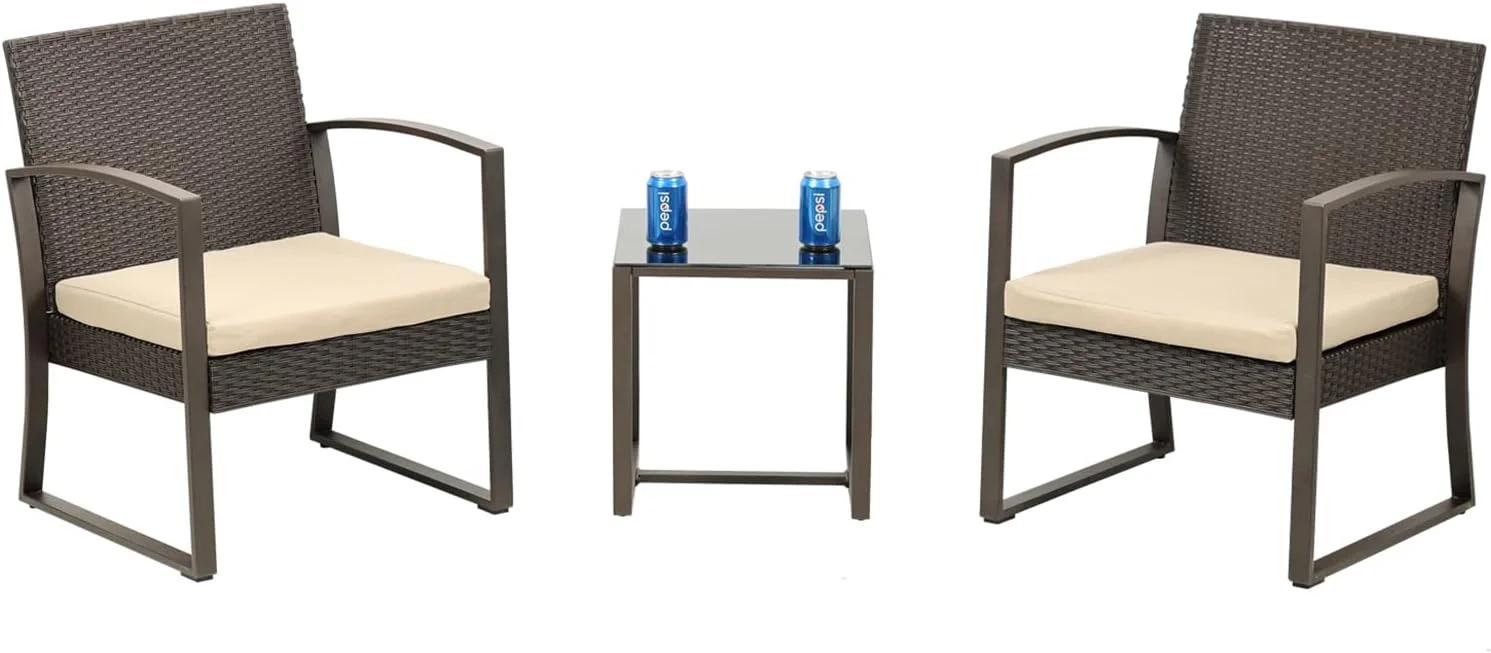 TJCGDTY 3 Pieces Patio  Set  Outdoor Rattan Wicker Chairs with   3 Pcs Sofa Set with Cushion  Conversation  for Garden Poolside