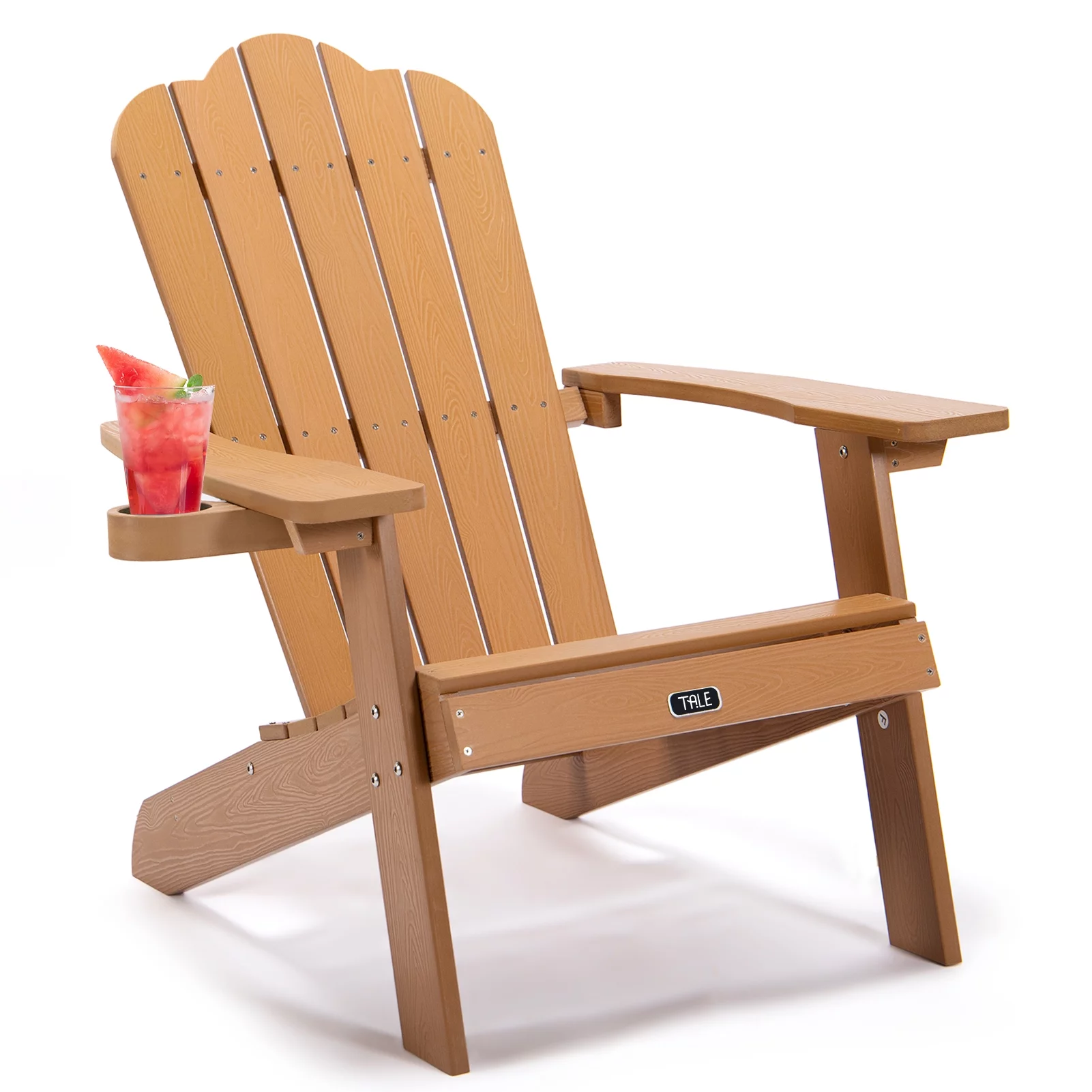 Dcenta TALE Adirondack Chair Backyard Furniture Painted Seating with Cup Holder All-Weather and Fade-Resistant Wood for Lawn Patio Deck Garden Porch Lawn Furniture Chairs Brown