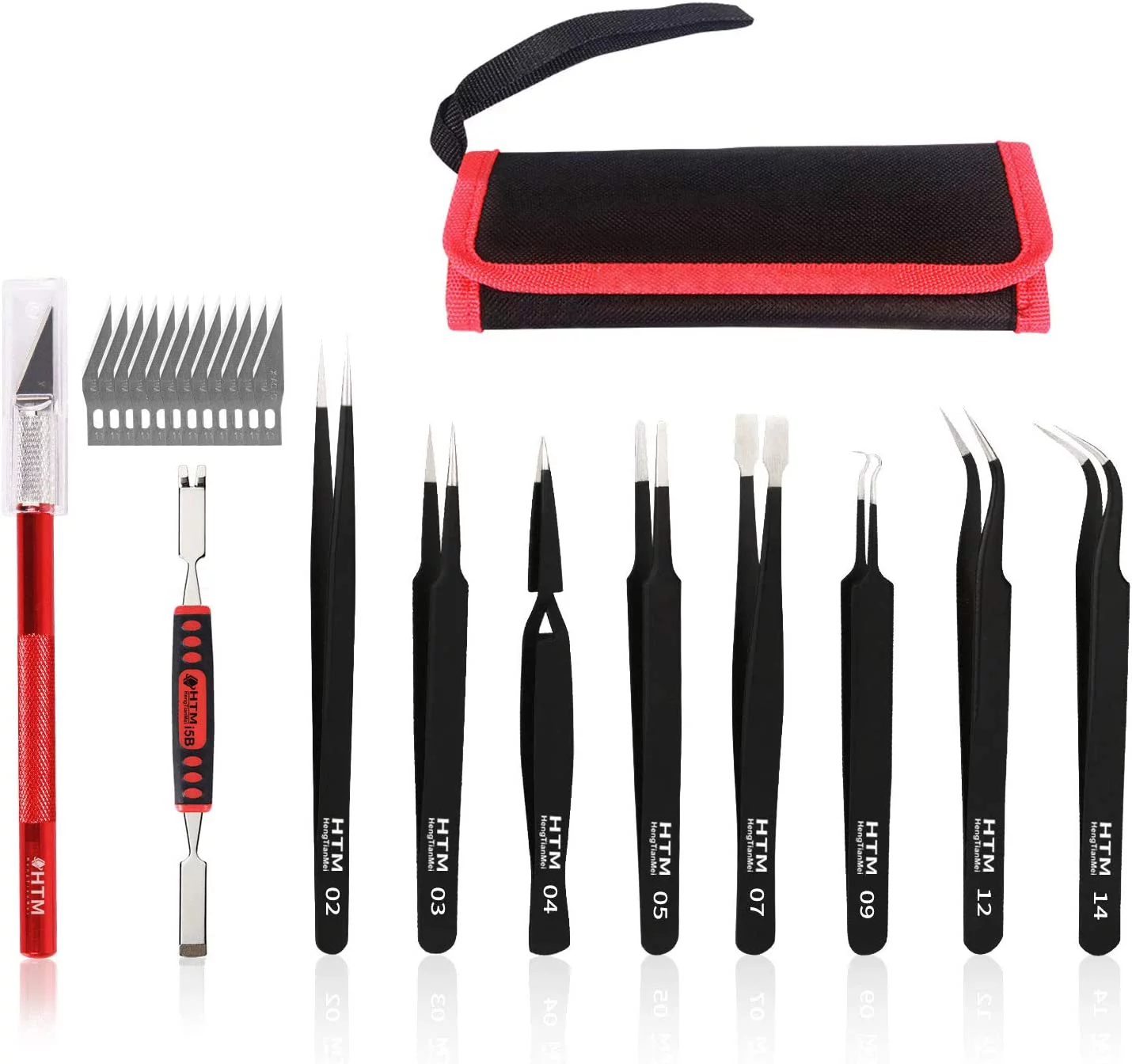 10 piece precision tweezers set, anti-static stainless steel tweezers set arc tweezers