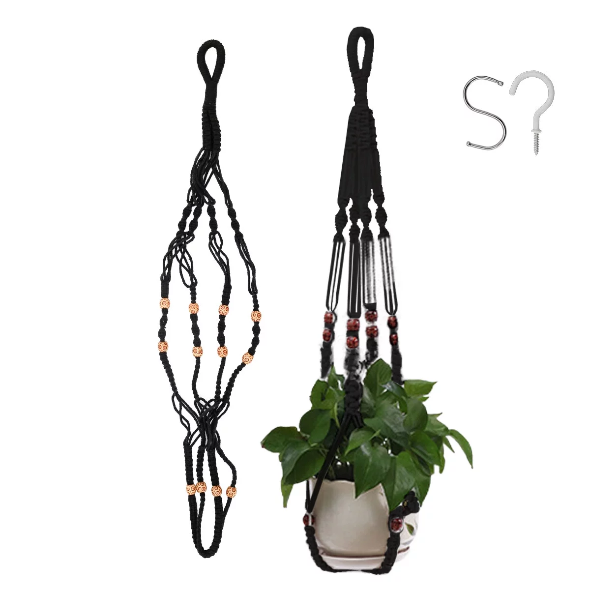 wileqep Macrame Hangers and 2 Hooks,Indoor Outdoor Handmade Cotton Rope Hanging Planter Flower Pot Holders Hanging Planter Basket Macrame Hanger for Home Decor