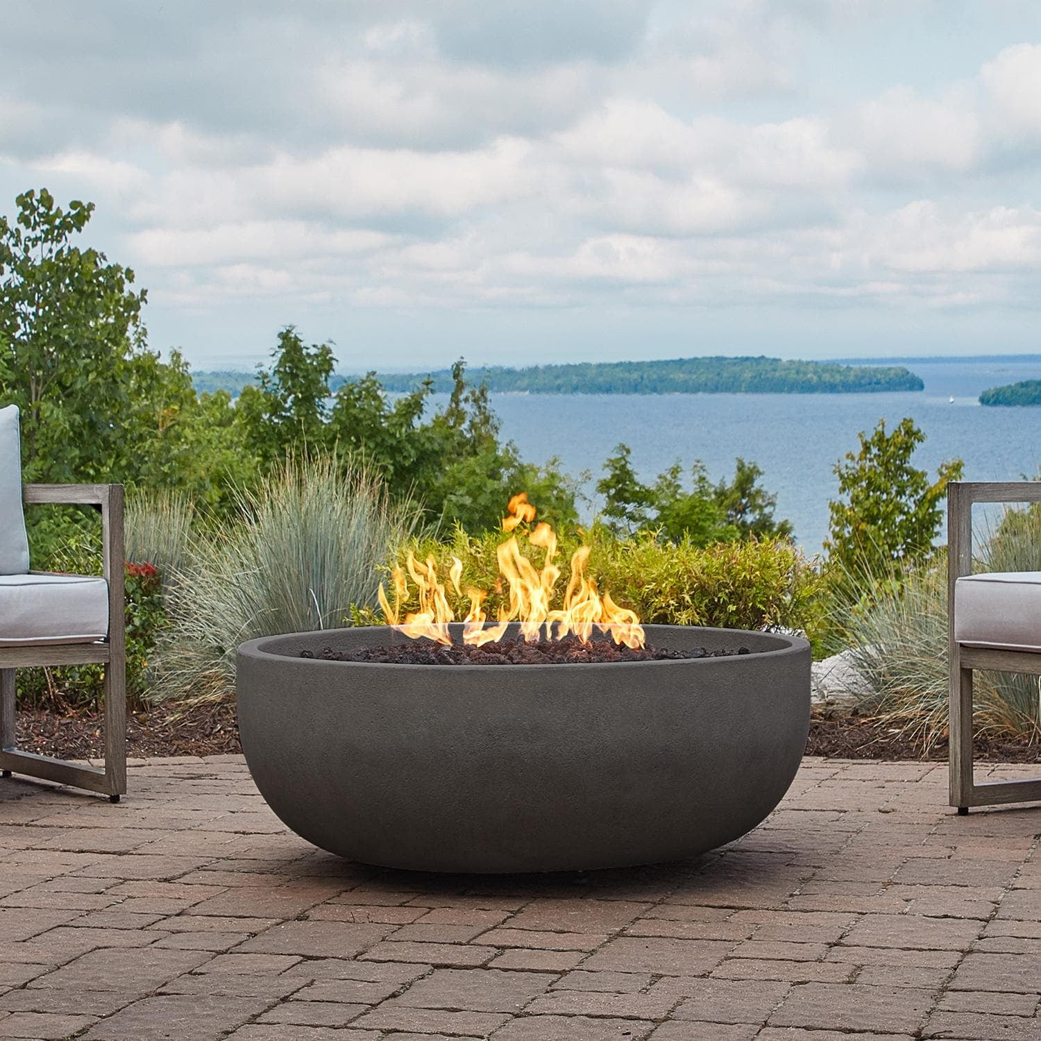 Grand Lake 38 Inch Round Concrete Natural Gas Fire Bowl in Gray By BBQGuys Signature