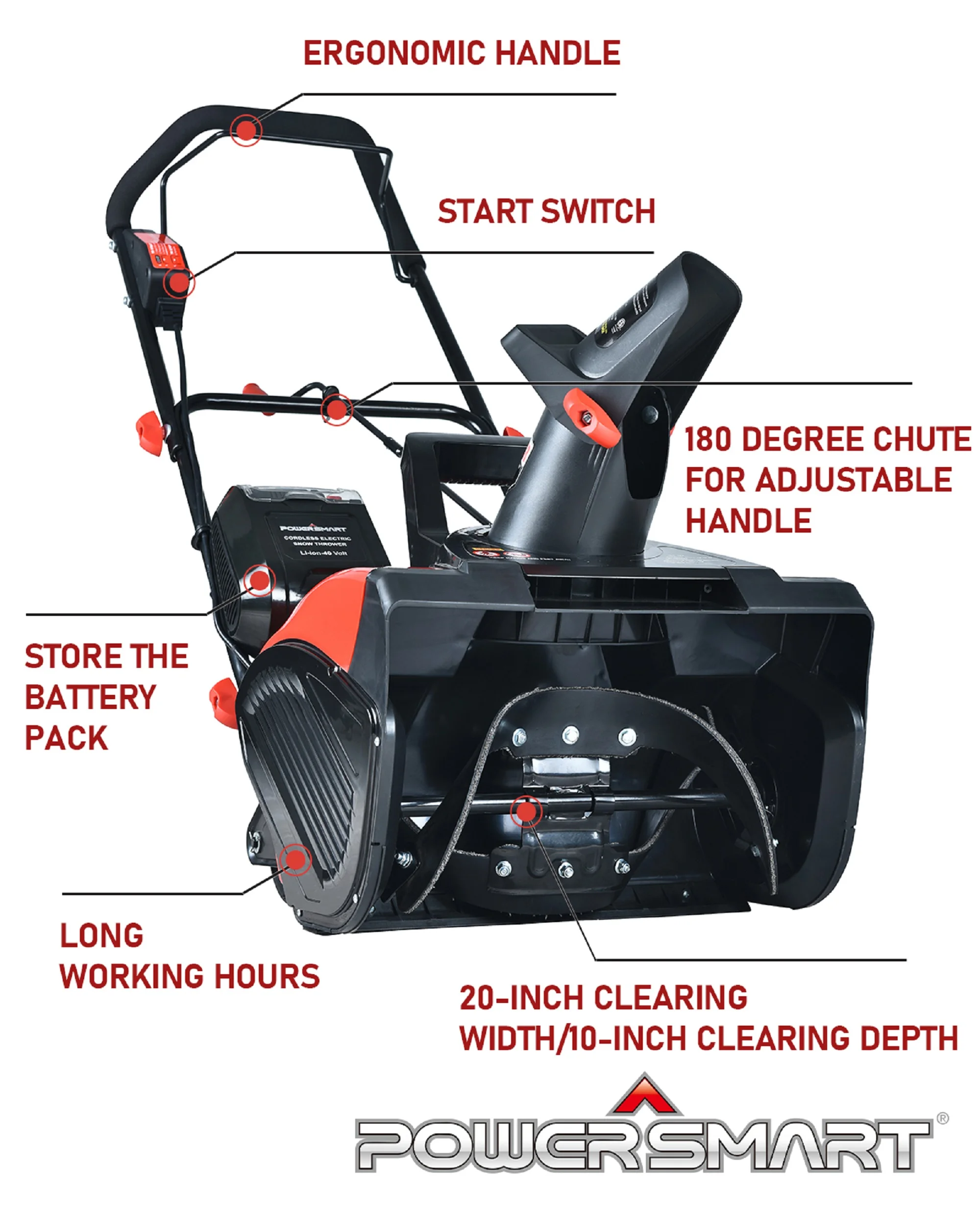 Powersmart 18 in. Cordless Lithium-Ion 40 Volt Snow Blower DB2401