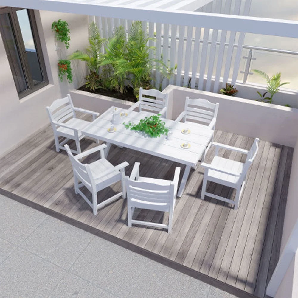 Patio Dining Chair with Armset Set of 2, Pure White with Imitation Wood Grain