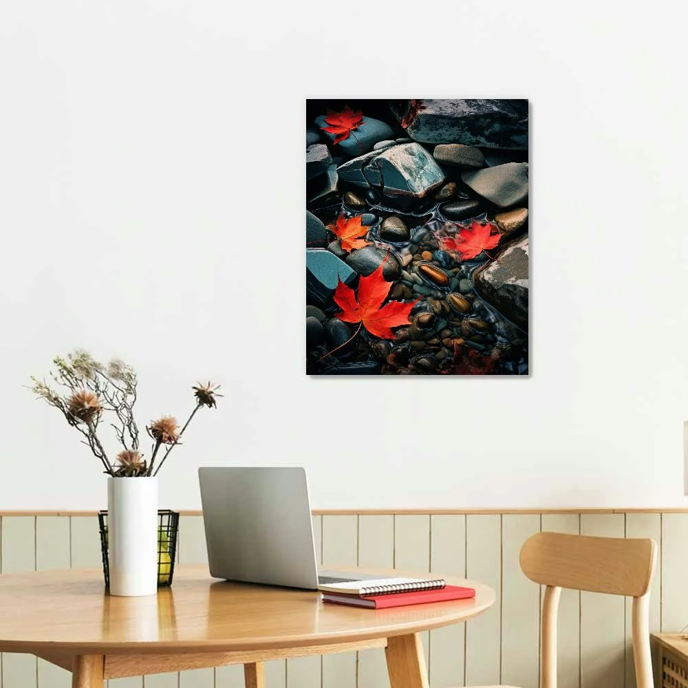 Nawypu Forest Canvas Wall Art Red and Black Bathroom Wall Decor Fall Pictures Mountain Waterfall Landscape Poster Tropical Tree Painting Nature Scenery Artwork for Living Room Bedroom Home Decorations