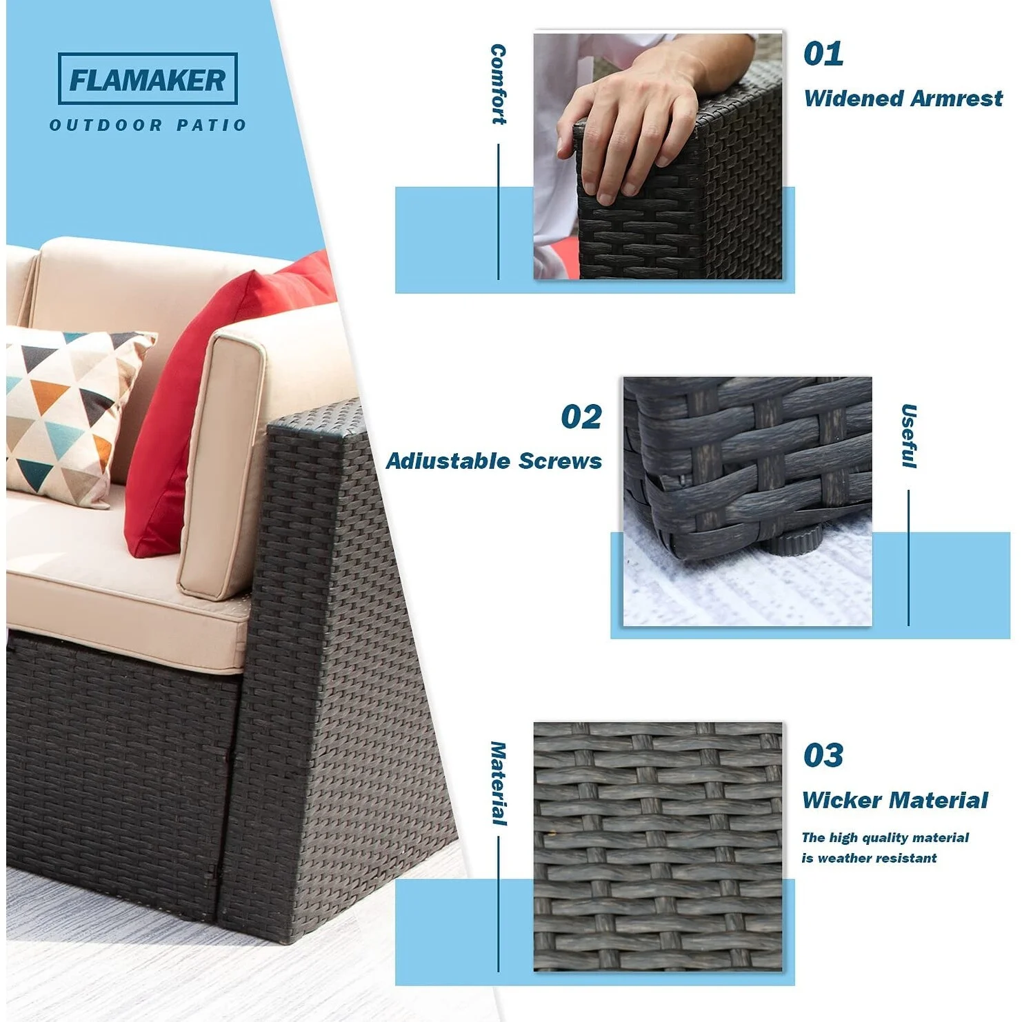 Homall  2 Pieces Patio Furniture Set PE Rattan Sofa Chair Set, Beige