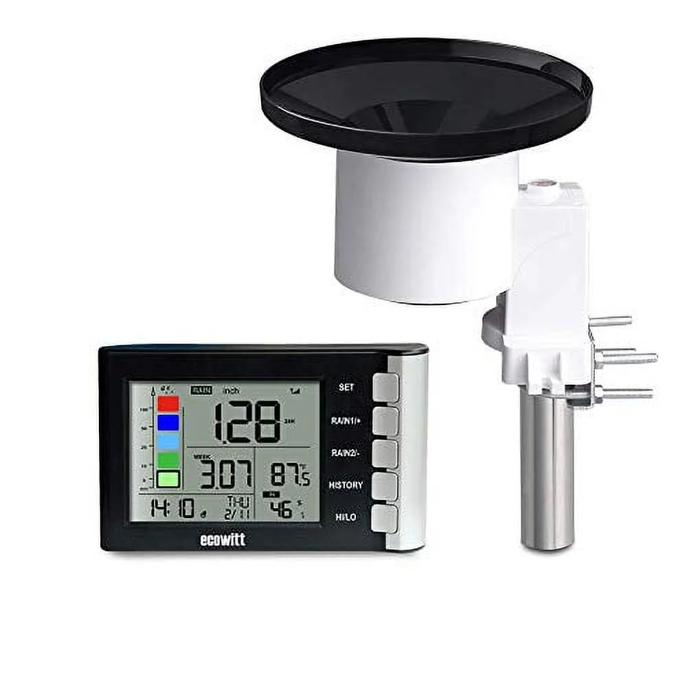 ECOWITT WH5360B Wireless Rain Gauge High Precision Digital 3-in-1 Weather Station with Indoor Thermometer and Hygrometer