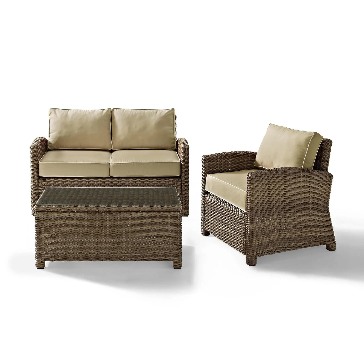Maykoosh Shabby Chic 3Pc Outdoor Wicker Conversation Set Sangria/Weathered Brown - Loveseat, Arm Chair, & Coffee Table