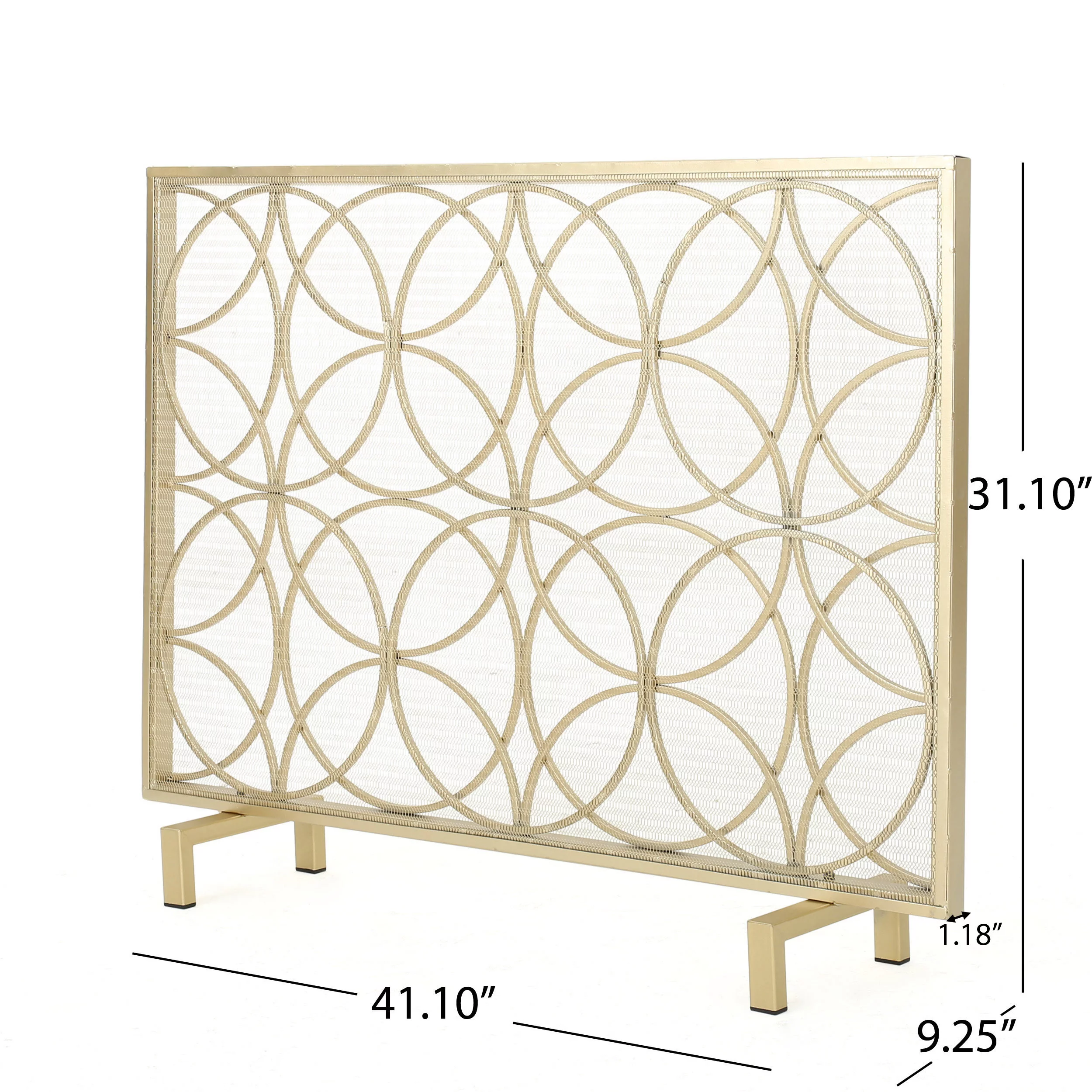 Noble House Emmilou Iron Single Panel Fireplace Screen, Gold