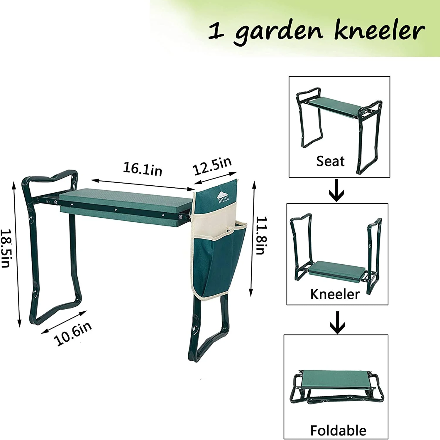 10 Piece Garden Tools Set with Garden Kneeler Seat Heavy Duty Gardening Tools Ergonomic Wooden Handle Sturdy Stool with Detachable Tool Kit