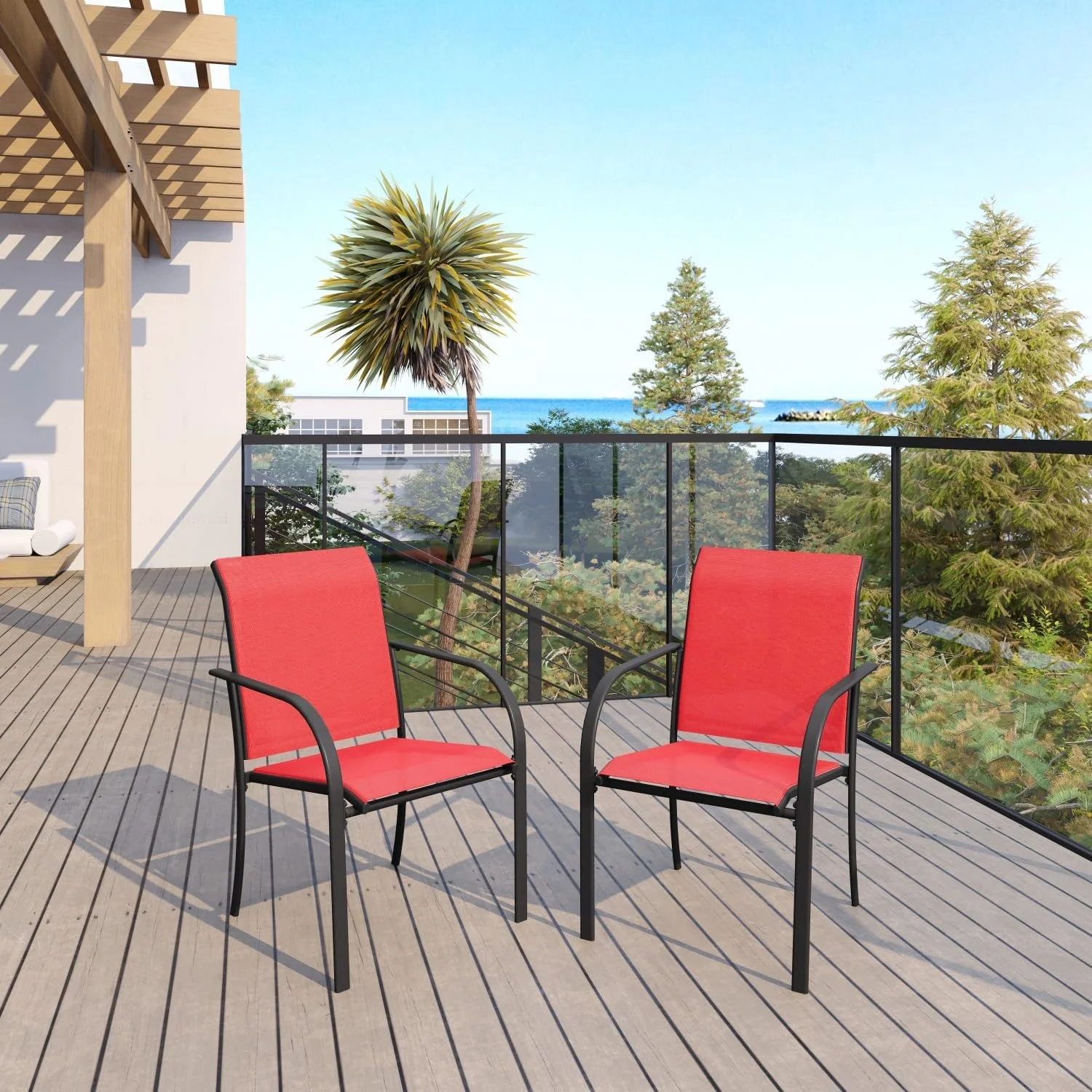 VICLLAX Folding Patio Chairs with Arms, Foldable Patio Dining Chairs,Lawn/Camping Chair, Set of 6, Blue